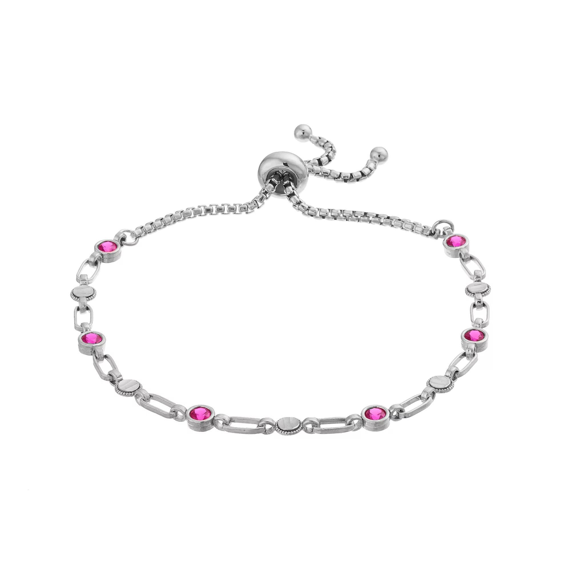 Kristen Kesho Sterling Silver Lab-Created Ruby & Round Link Adjustable Bolo Bracelet, Women's, Size: 9.50 Product Image
