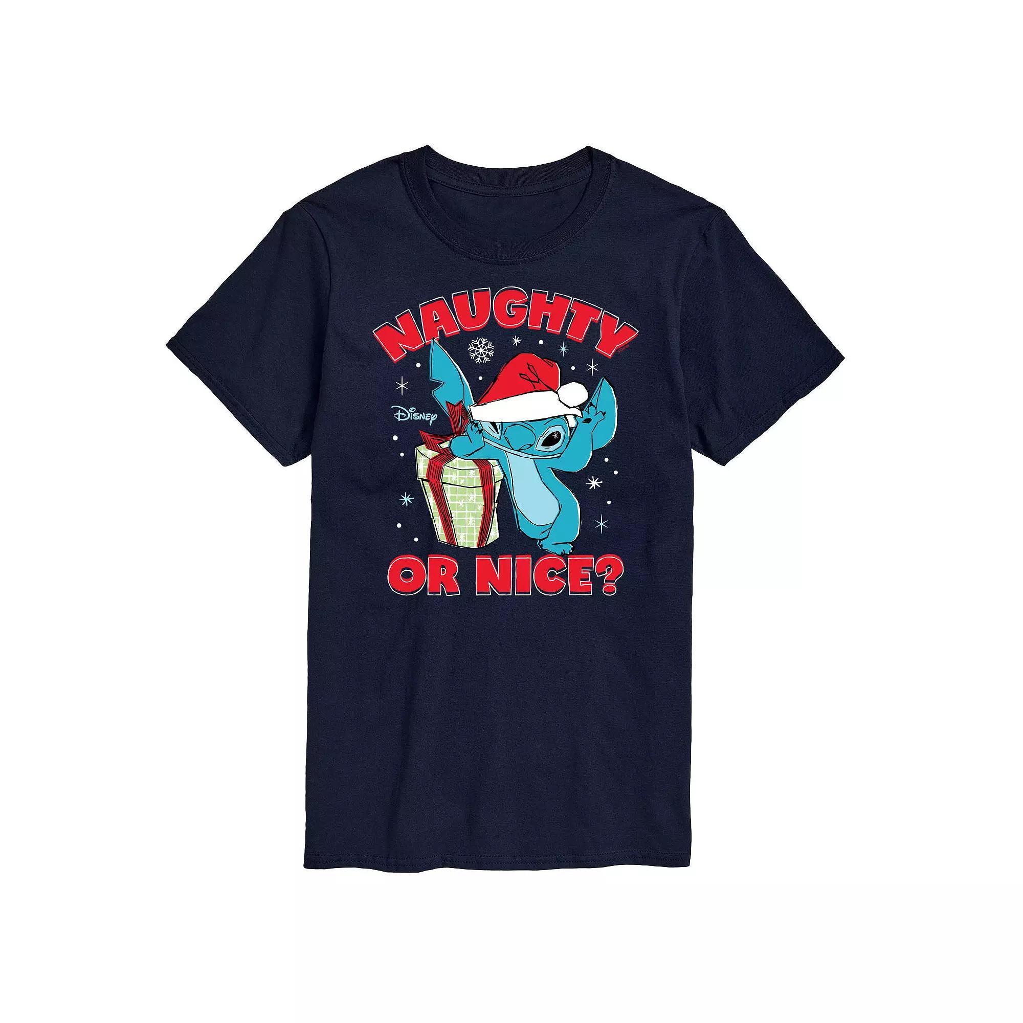Disneys Lilo & Stitch Mens Naughty Or Nice Graphic Tee Blue Product Image