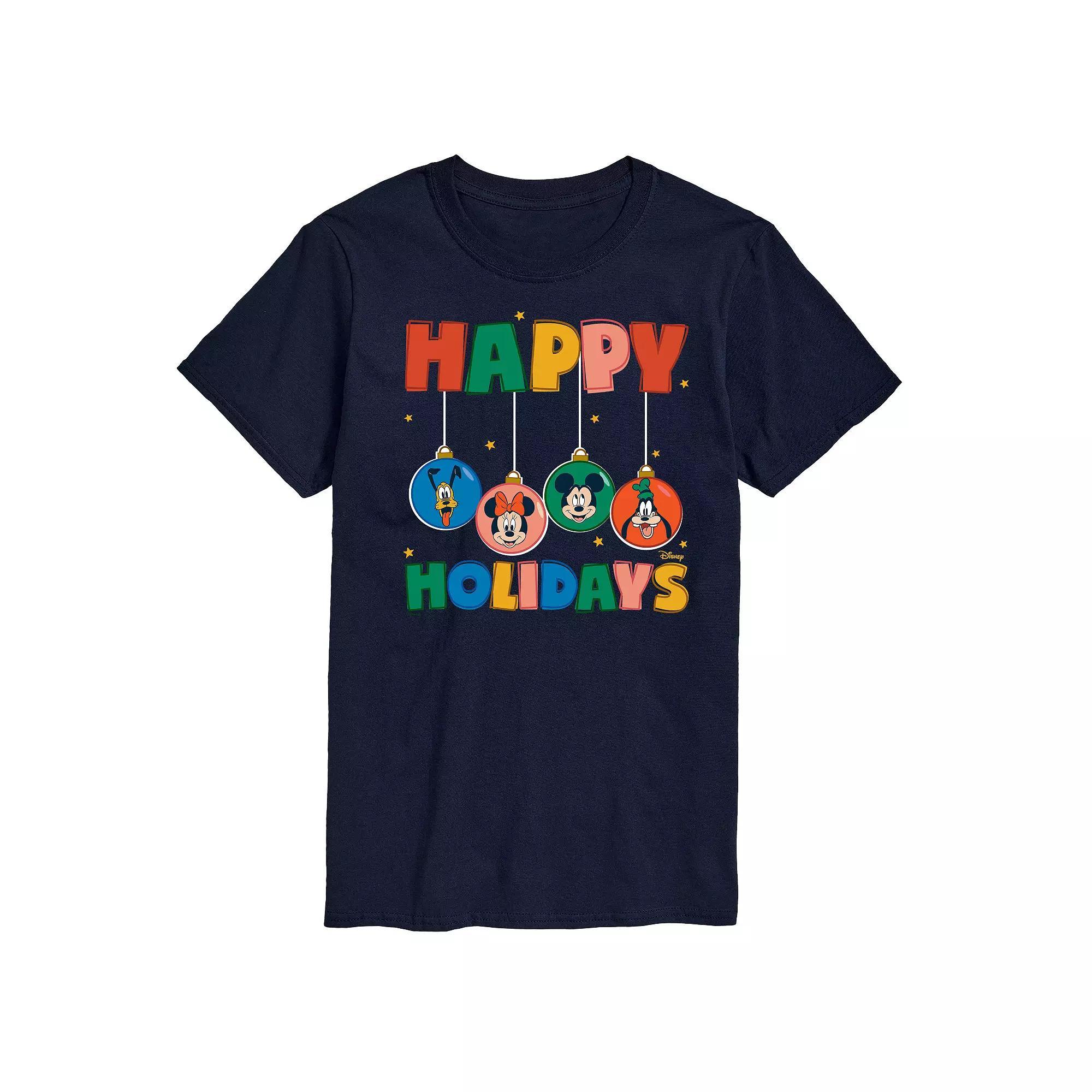 Disneys Mickey Mouse & Friends Big & Tall Happy Holidays Ornament Heads Graphic Tee, Mens Blue Product Image