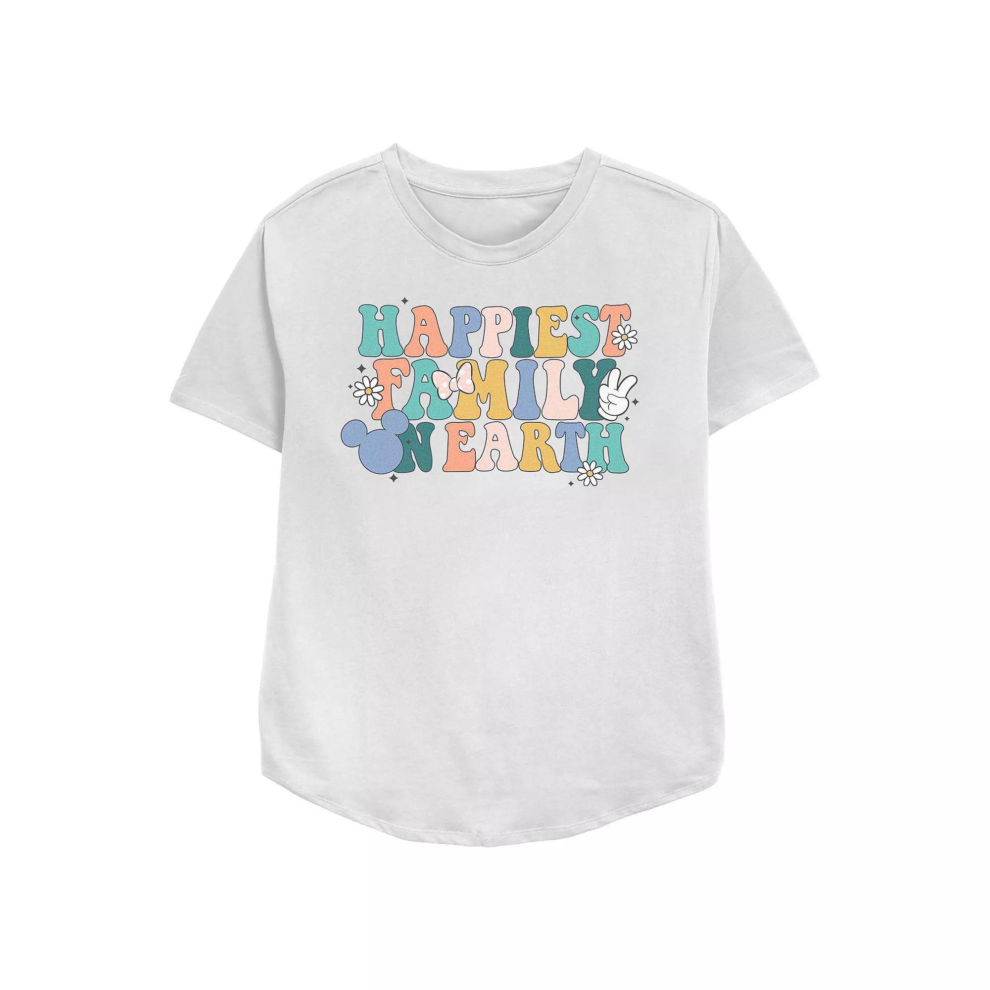 Disney's Mickey Mouse Happiest Family On Earth Women's Relaxed Fit Graphic Tee, Size: XL, White Product Image
