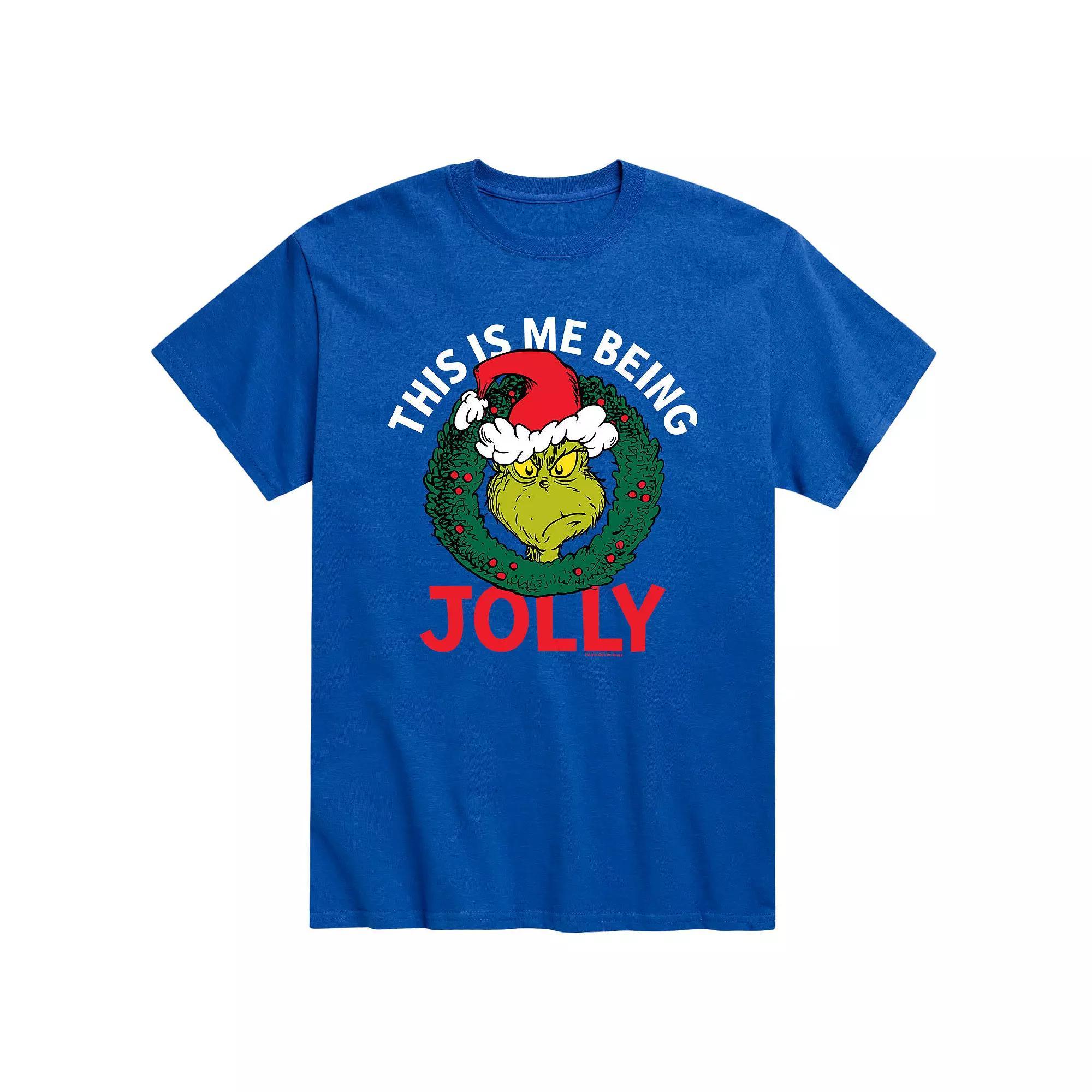 Men's Dr. Seuss The Grinch "This Is Me Being Jolly" Tee, Size: Small, Gray Product Image