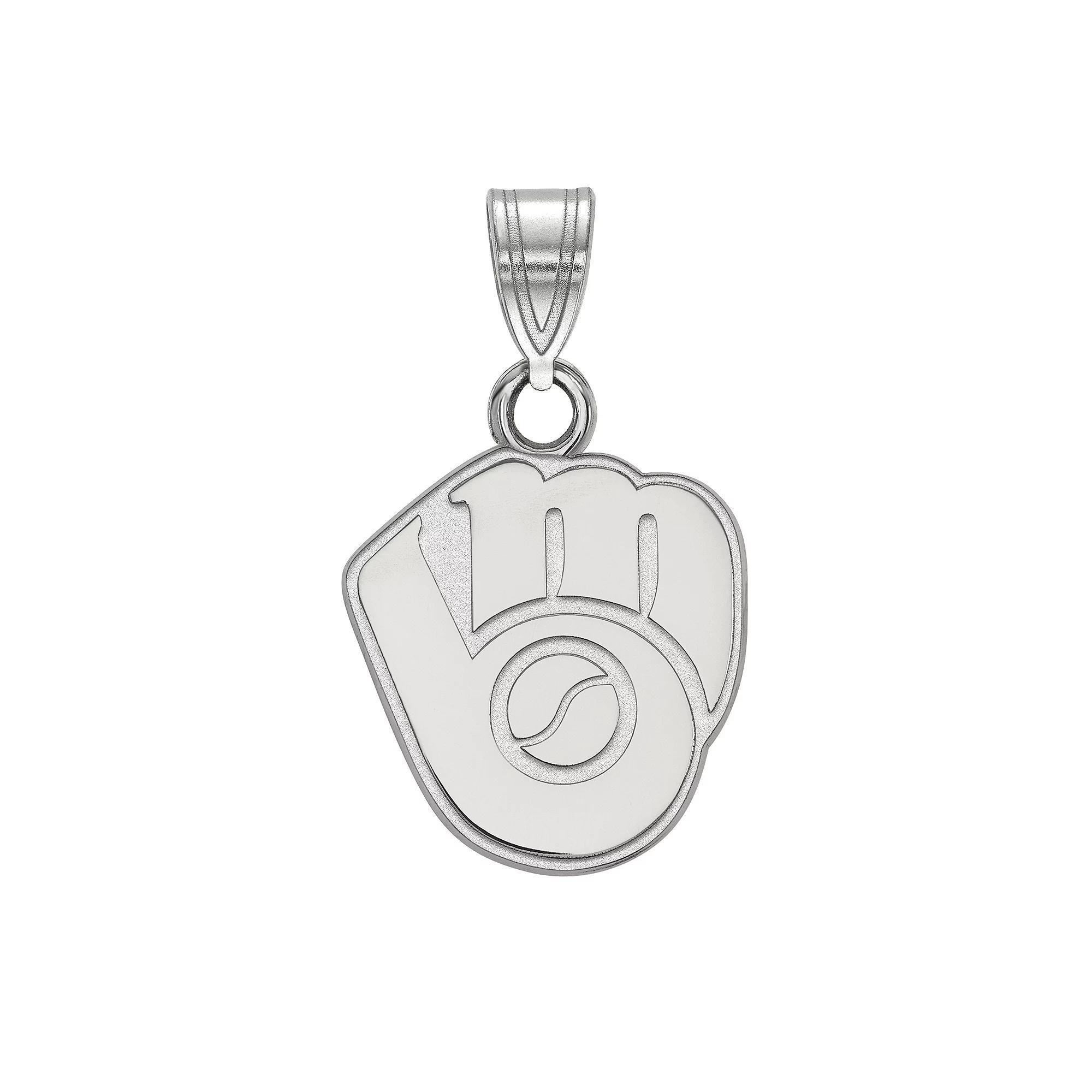 LogoArt Milwaukee Brewers Sterling Silver Ball & Glove Logo Pendant, Womens Product Image