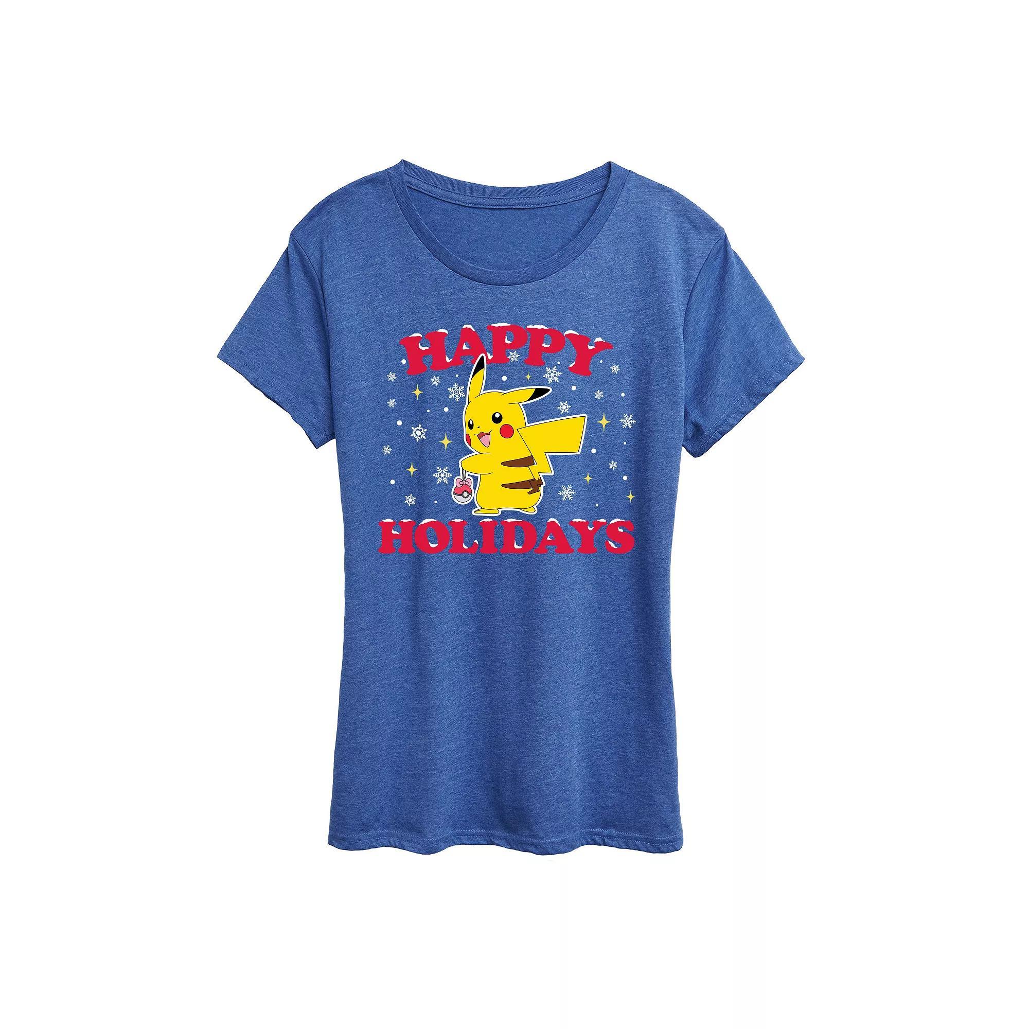 Womens Pokemon Happy Holidays Tee, Girls Blue Product Image