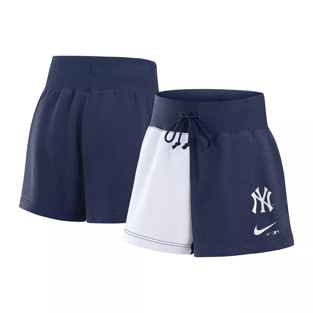 Women's Nike Navy/White New York Yankees Color-Block Phoenix Fleece Lounge Shorts, Size: Small, Blue Product Image