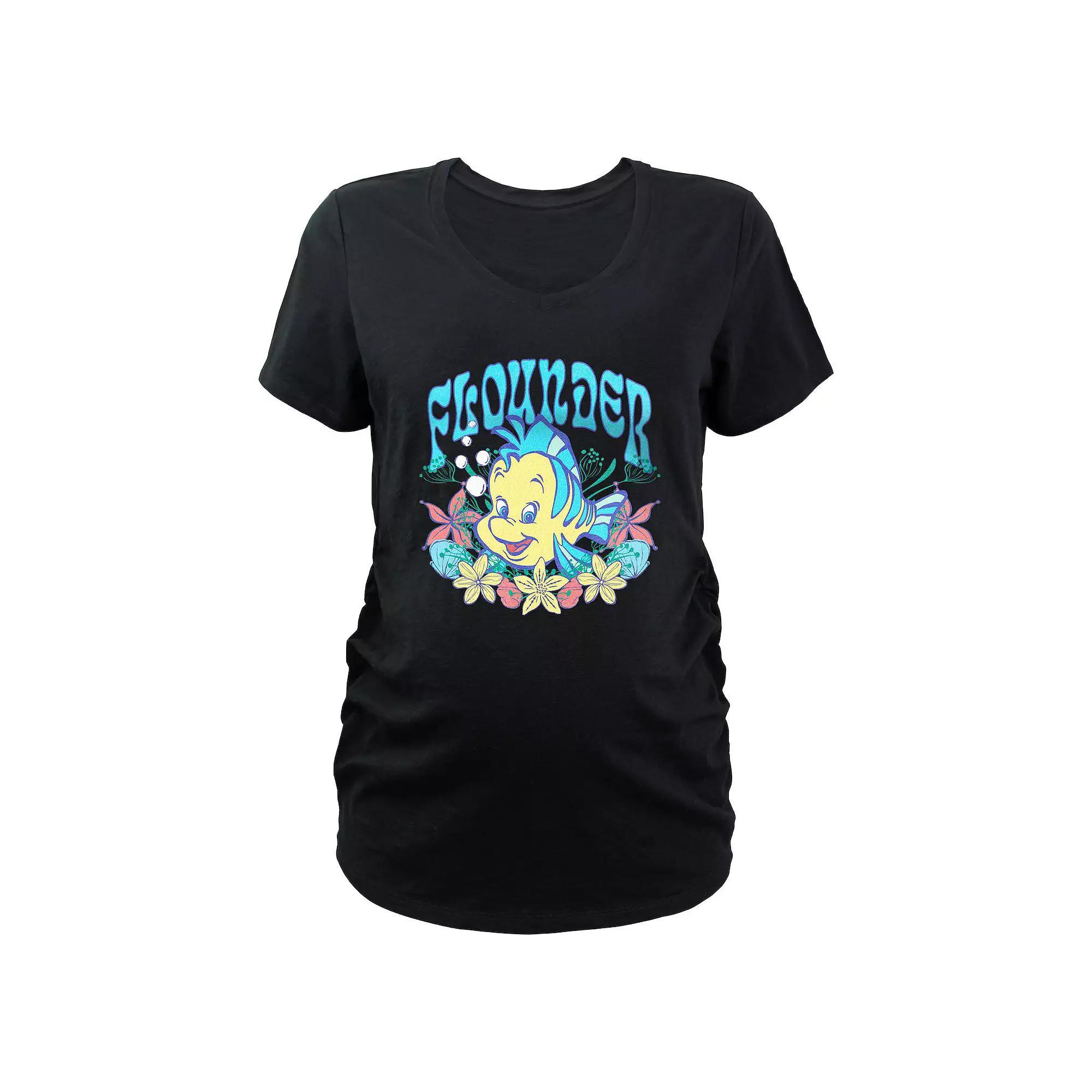 Disney's The Little Mermaid Flounder Floral Wreath Maternity Graphic Tee, Women's, Size: XS-MAT, Black Product Image