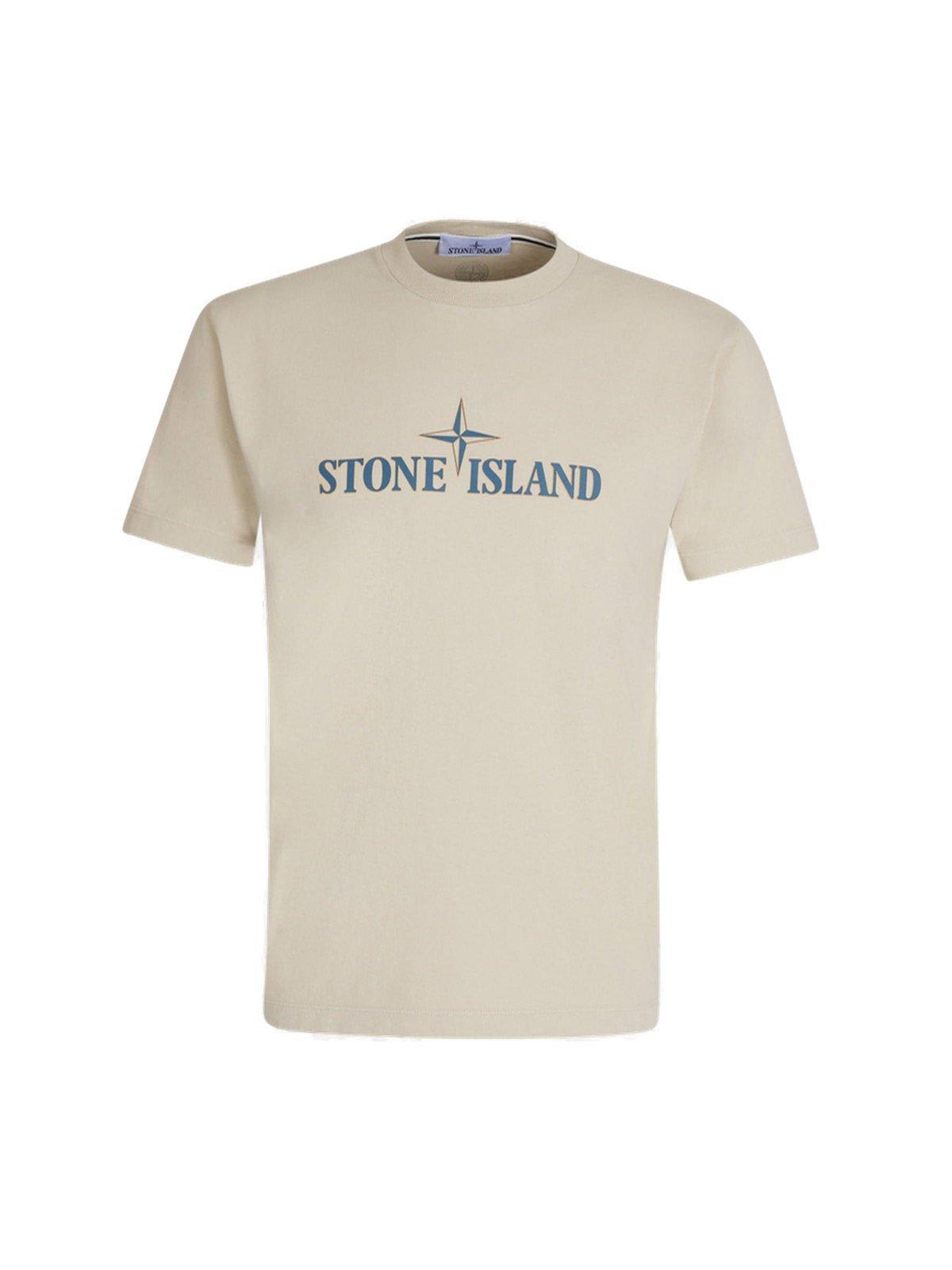 STONE ISLAND Logo-print Cotton T-shirt In White Product Image