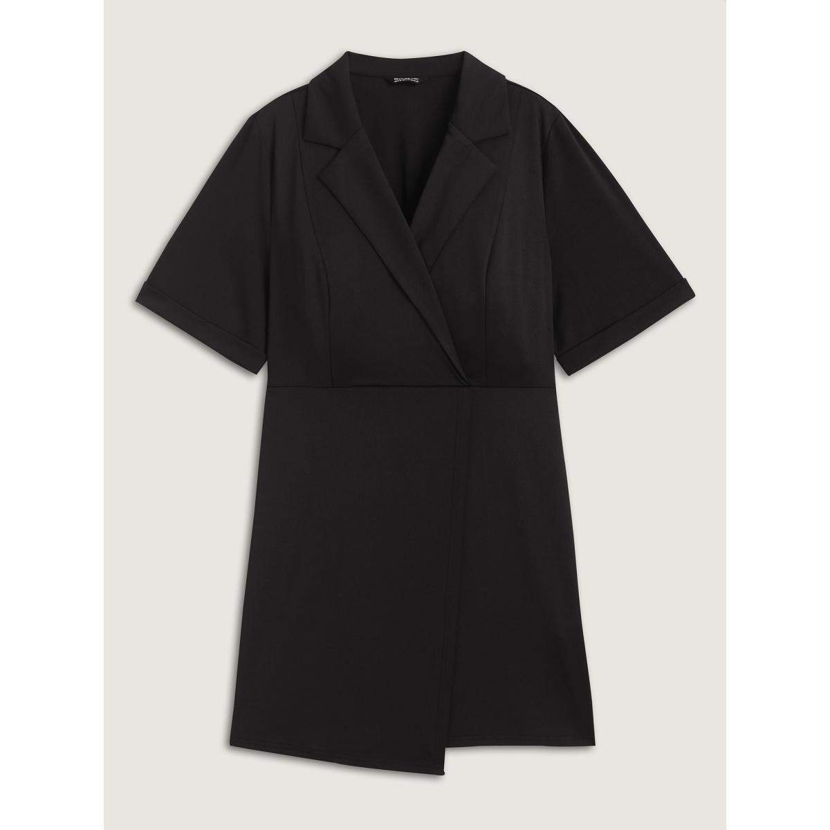 Plus Size Stretchy Blazer Collar Belted Knee-Length Dress Black Women Suit Collar Half Sleeve Curvy BloomChic 22-24/3X Product Image