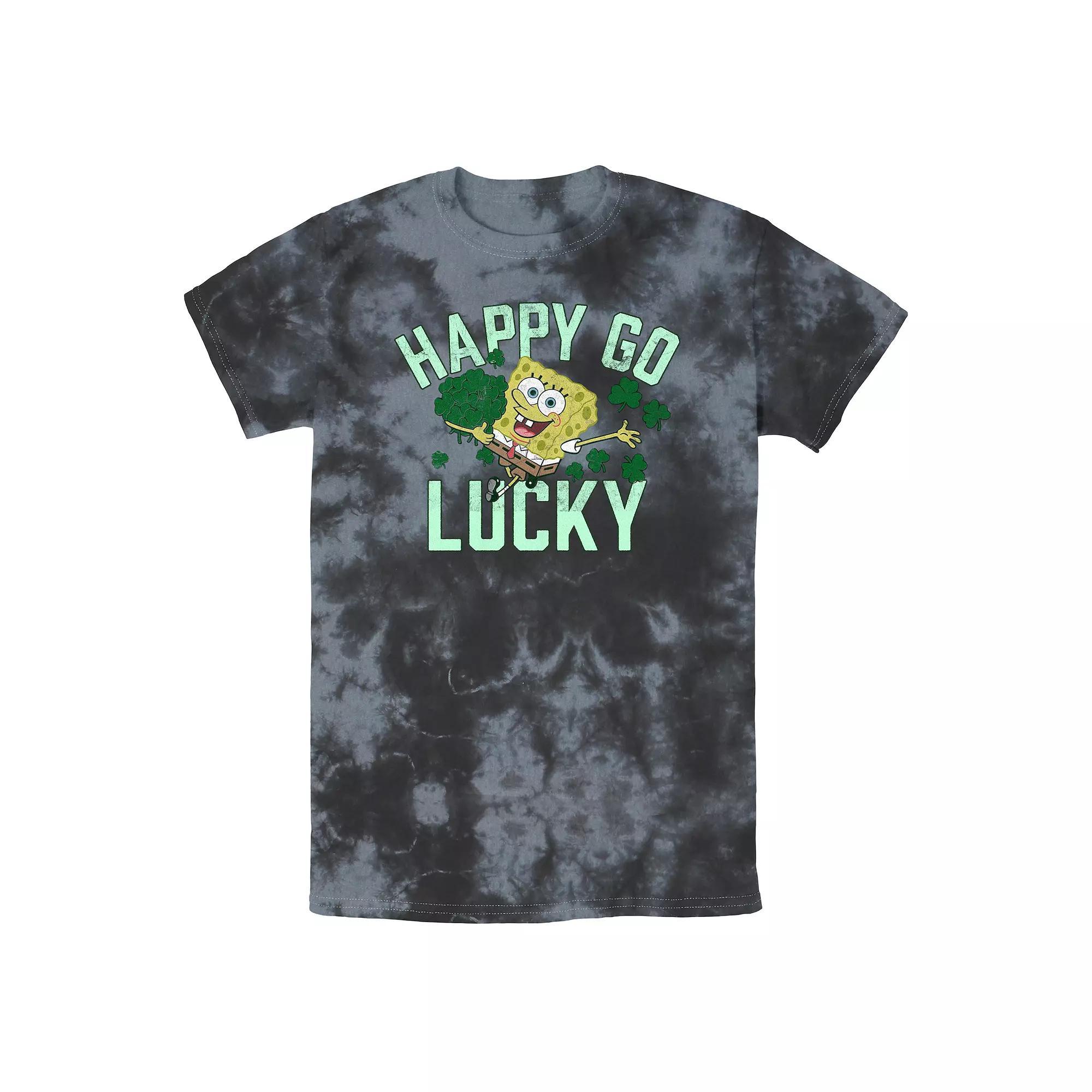 Men's SpongeBob SquarePants Happy Go Lucky Bombard Wash Graphic Tee, Size: XXL, Black Grey Product Image