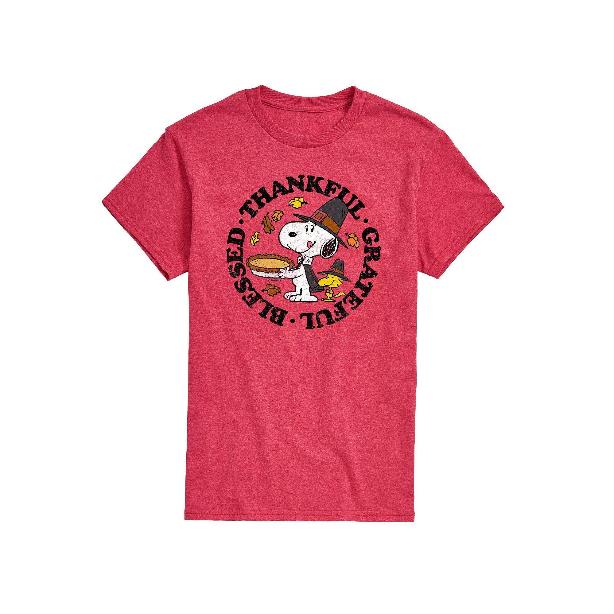 Men's Peanuts Thankful Grateful Blessed Tee, Size: Medium, Red Product Image