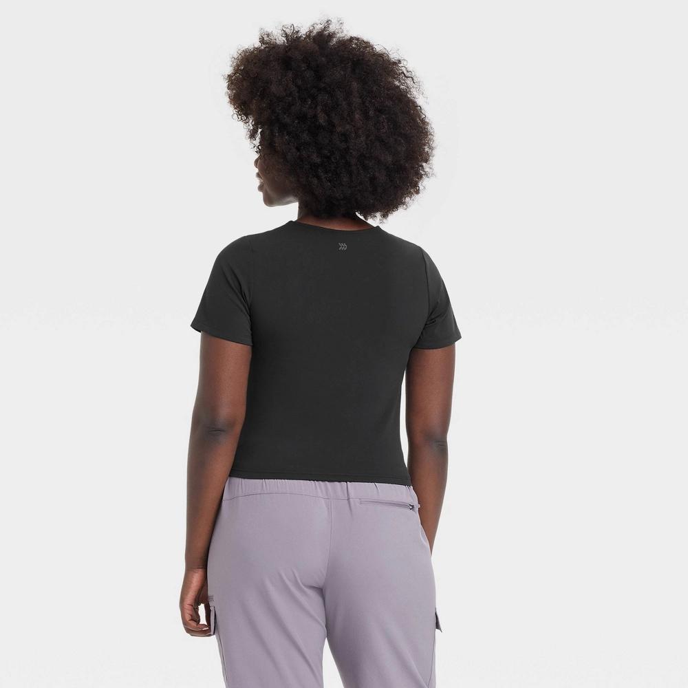 Women's Everyday Soft Cropped Short Sleeve T-Shirt - All In Motion™ Black M: Moisture Wicking, UPF 50+ Product Image