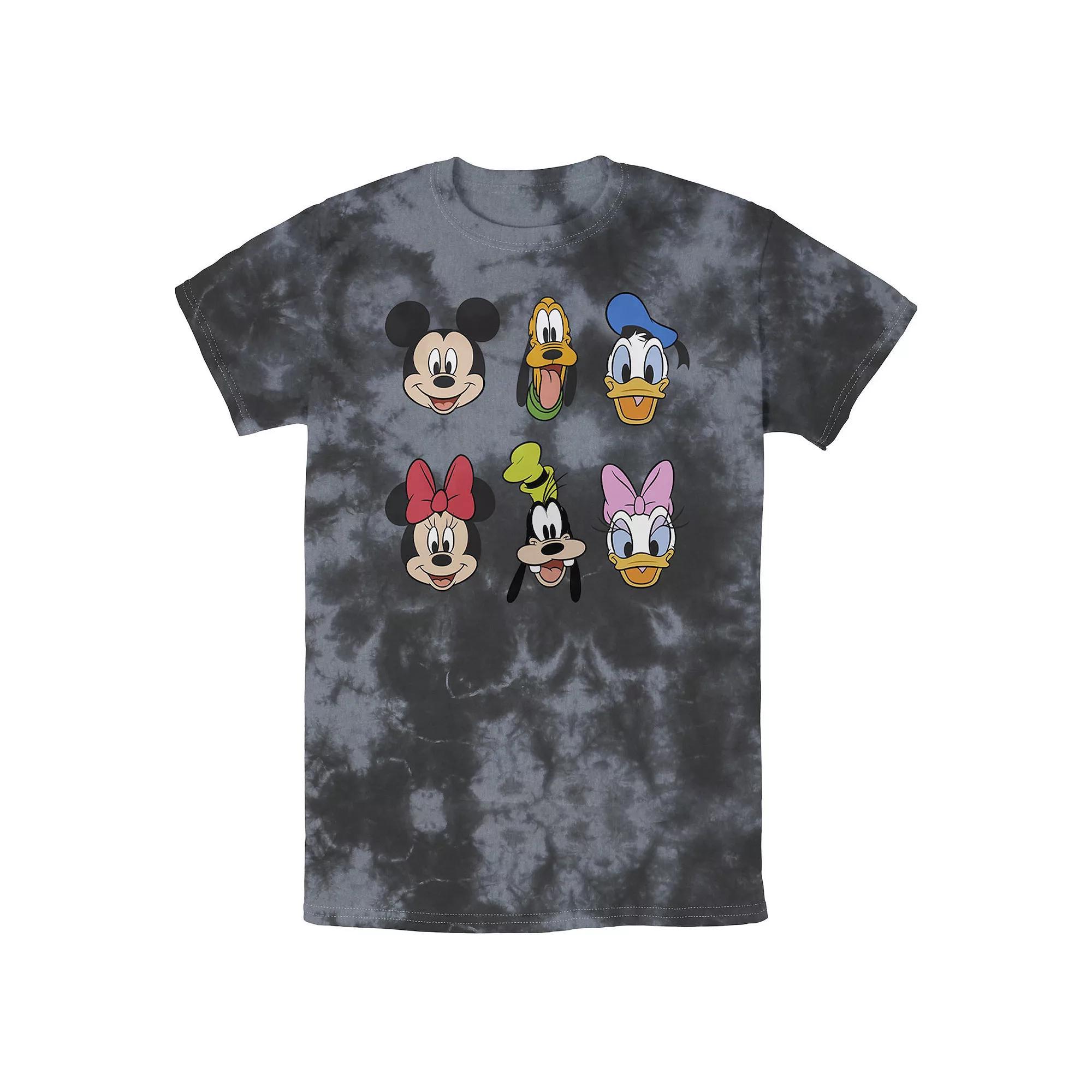 Men's Disney Mickey And Friends Group Shot Heads Wash Tee, Size: Small, Black Grey Product Image