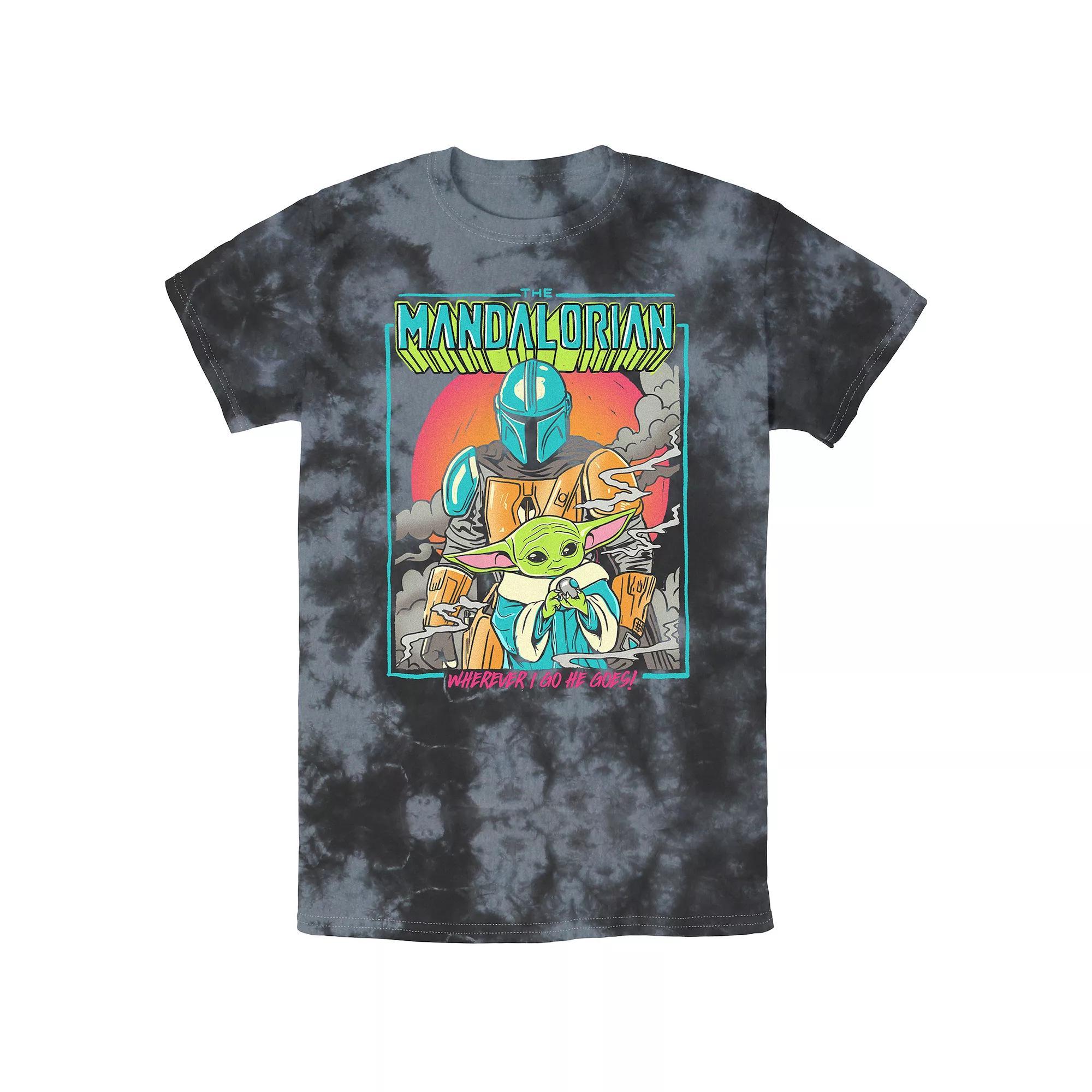 Men's Star Wars The Mandalorian Wherever I Go He Goes Bombard Wash Graphic Tee, Size: Medium, Black Grey Product Image