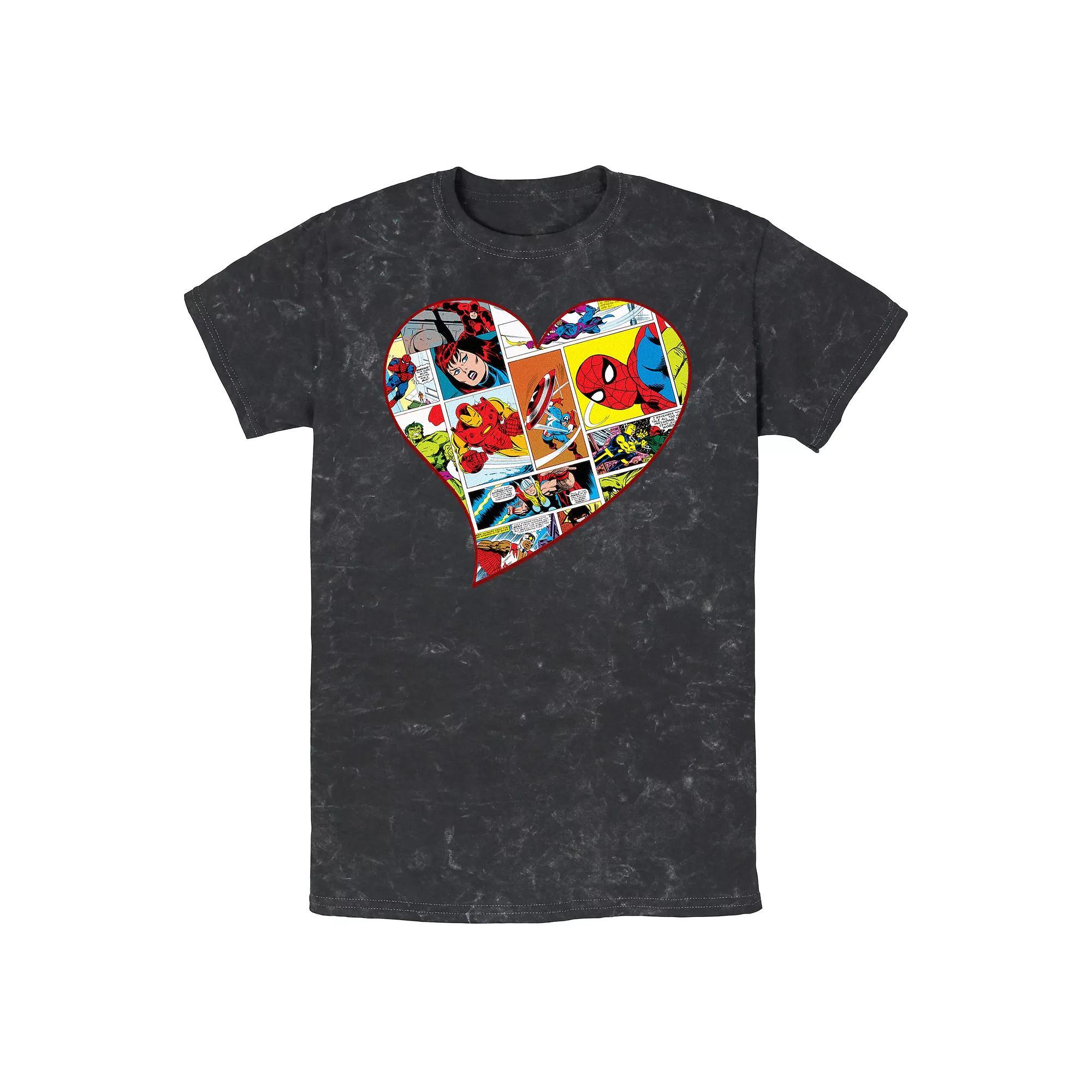 Men's Marvel Character Comics Heart Graphic Tee, Size: Small, Black Product Image