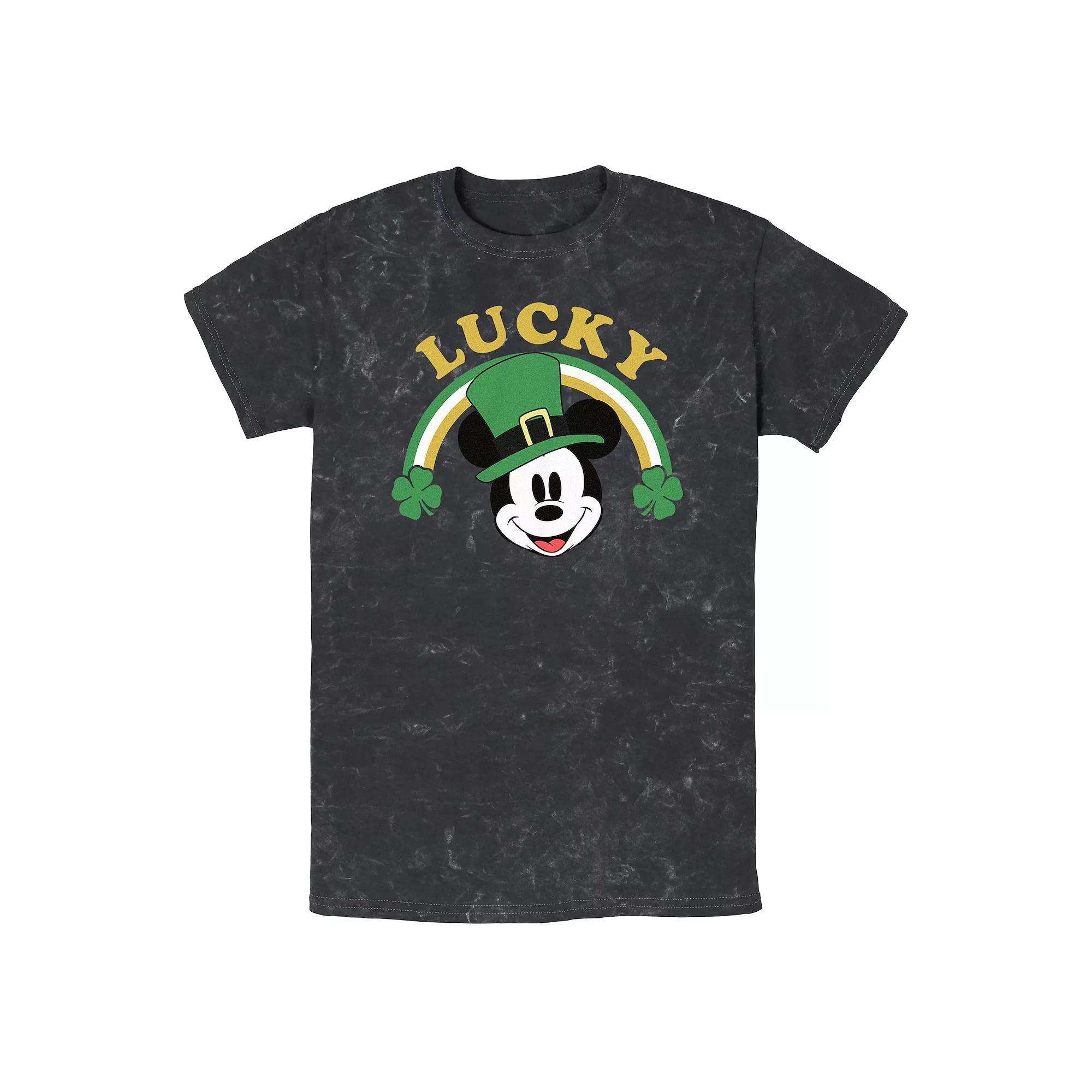 Disney's Mickey Mouse Lucky Irish Mineral Wash Men's Graphic Tee, Size: XL, Black Product Image