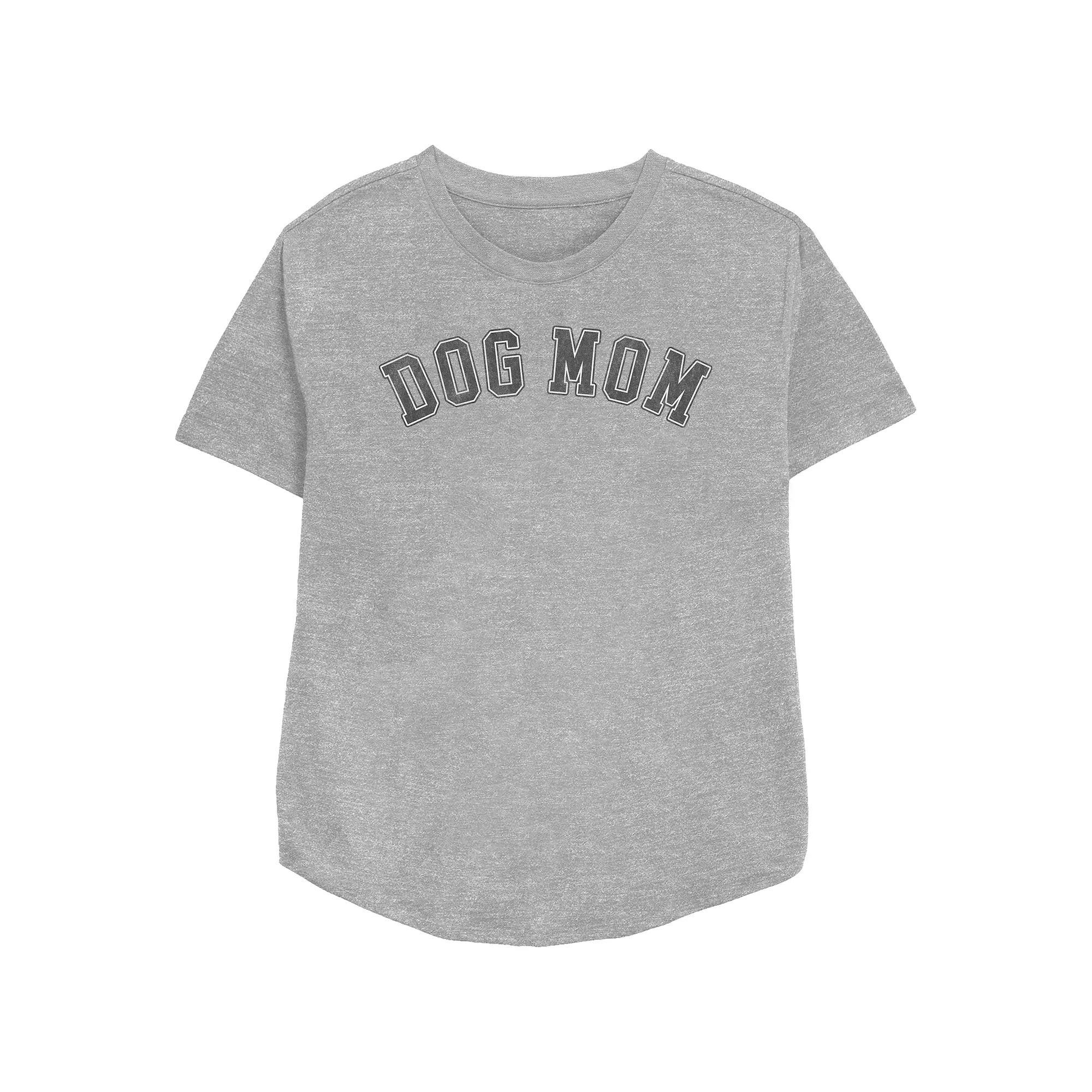 Women's Dog Mom Outlined University Style Text Relaxed Fit Graphic Tee, Girl's, Size: Medium, Athletic Grey Product Image