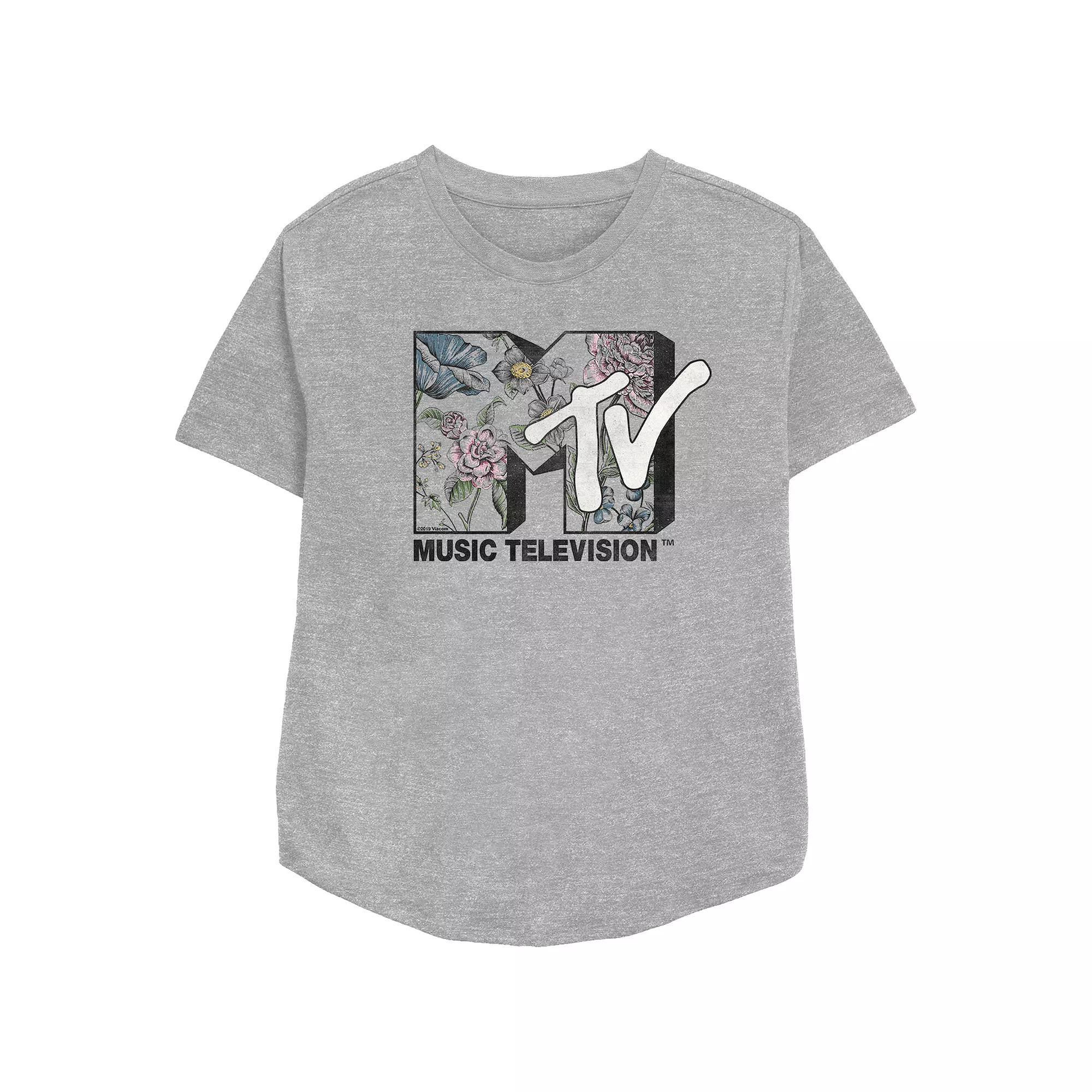 Women's MTV Botanical Logo Relaxed Fit Graphic Tee, Girl's, Size: Large, Athletic Grey Product Image