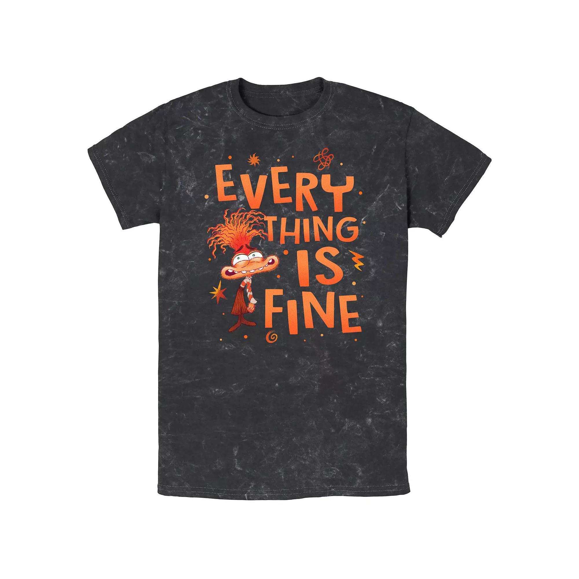 Men's Inside Out 2 Anxiety Everything is Fine Mineral Wash Graphic Tee, Size: Small, Black Product Image