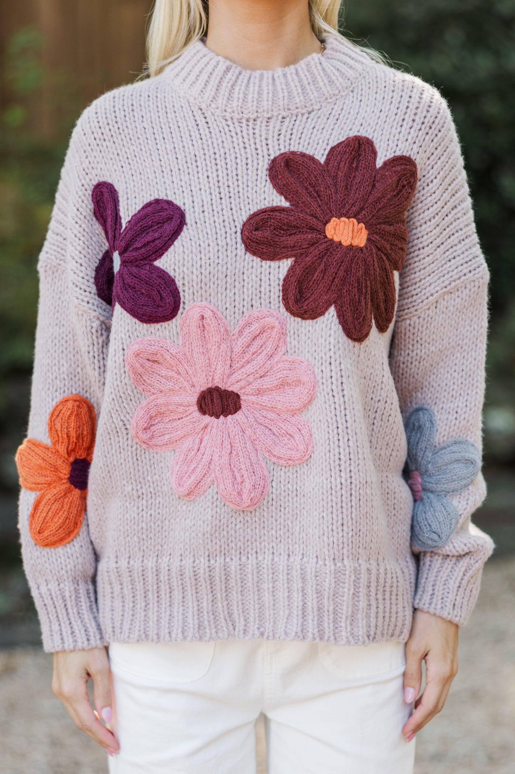 Just You Wait Natural Floral Sweater Female Product Image