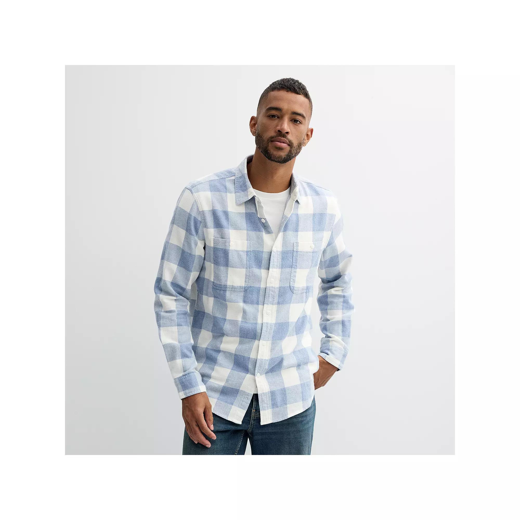 Men's Sonoma Goods For Life® Supersoft Flannel Button-Down Shirt, Size: XS, Grey Ivory Buff Check Product Image