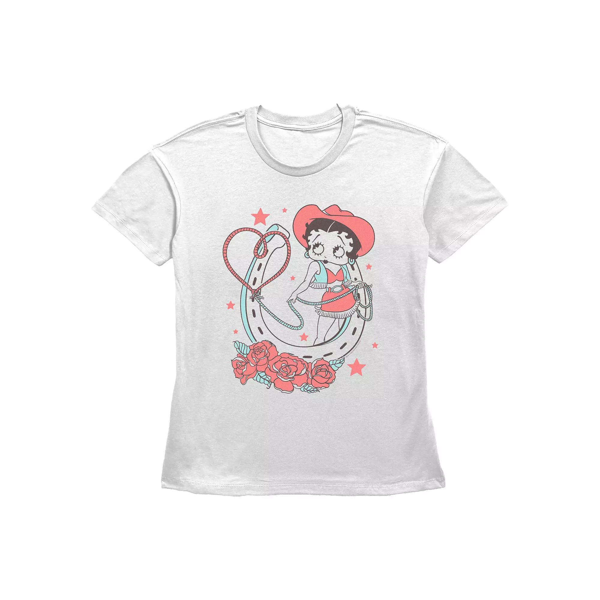 Women's Betty Boop Heart Lasso Graphic Tee, Size: Small, White Product Image