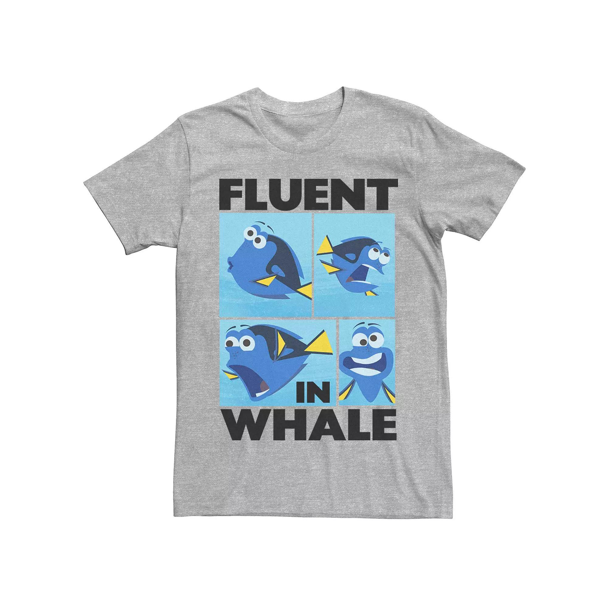 Men's Disney Pixar Finding Dory Fluent In Whale Tee, Size: Small, Athletic Grey Product Image