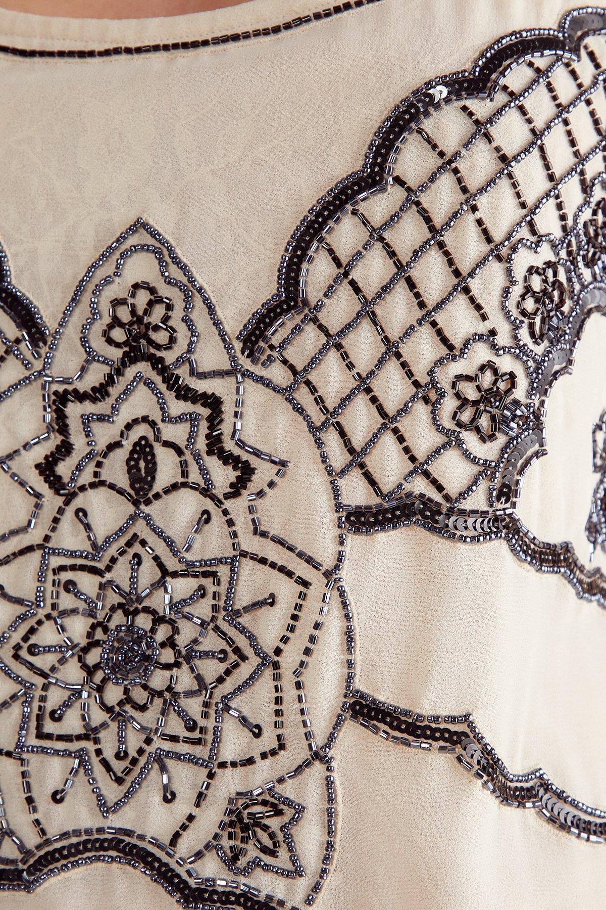 Lace Insert Placement Beaded Mini Dress Product Image