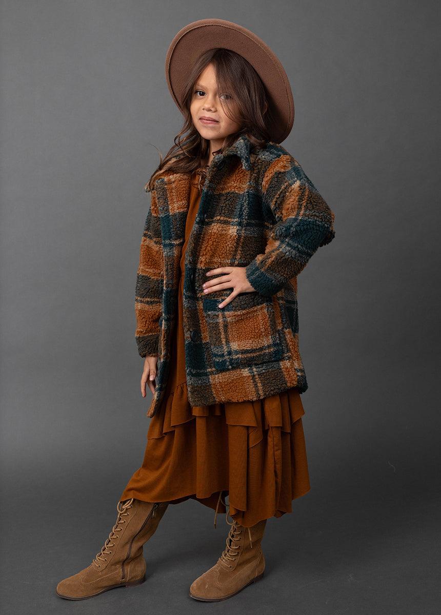 Gertrude Coat in Camel Plaid Girls Product Image