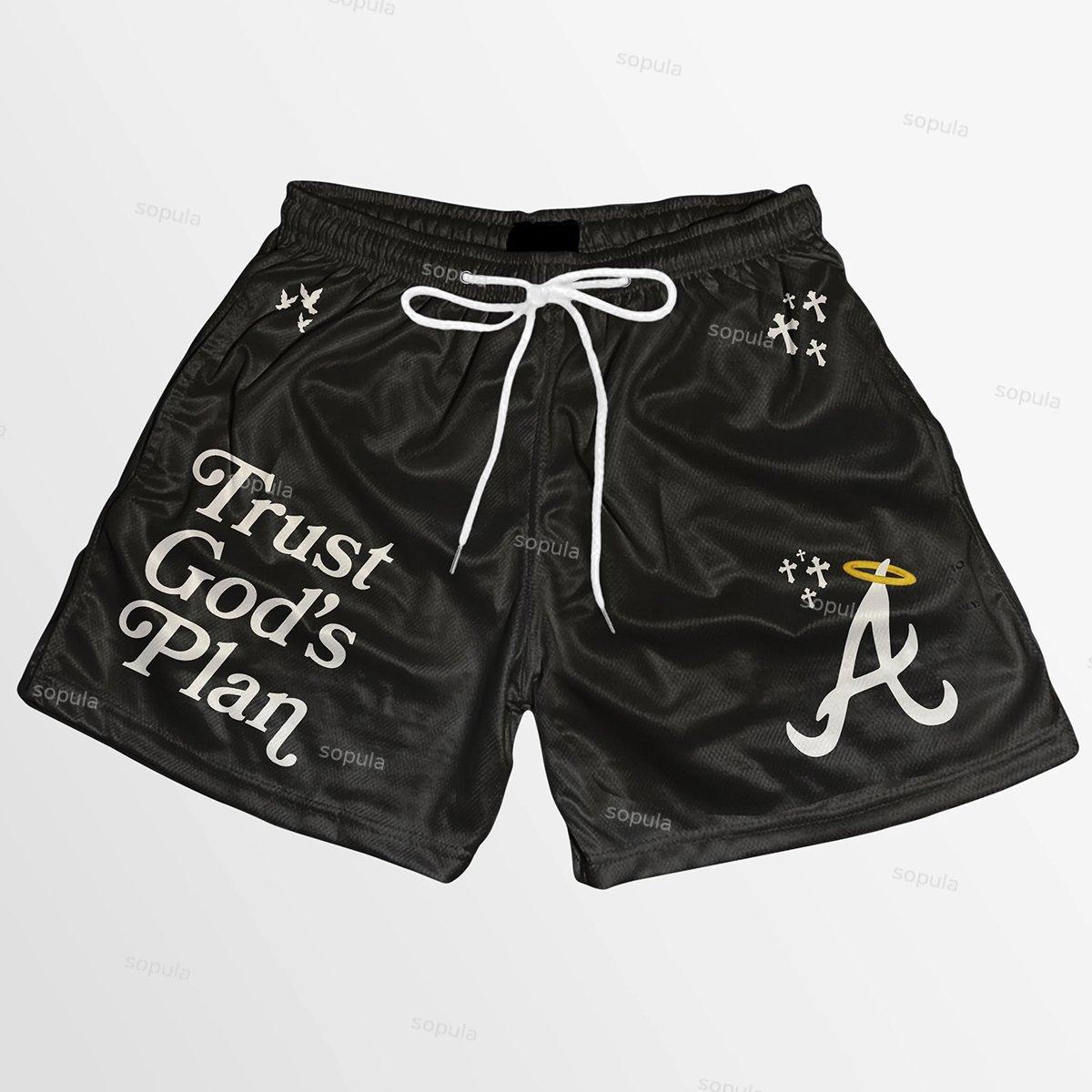 Trust God's Plan Graphic Print Mesh Shorts Product Image