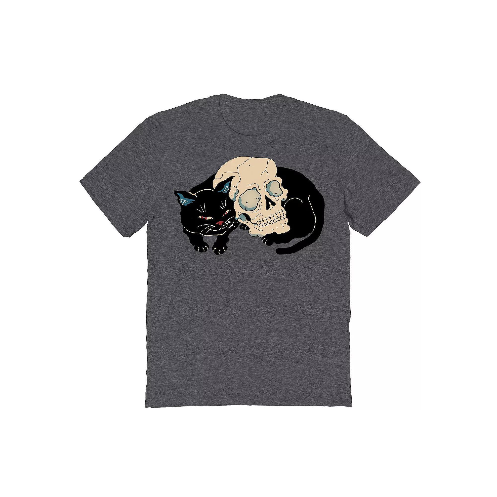Mens Neko Skull Halloween Graphic Tee Dark Grey Product Image