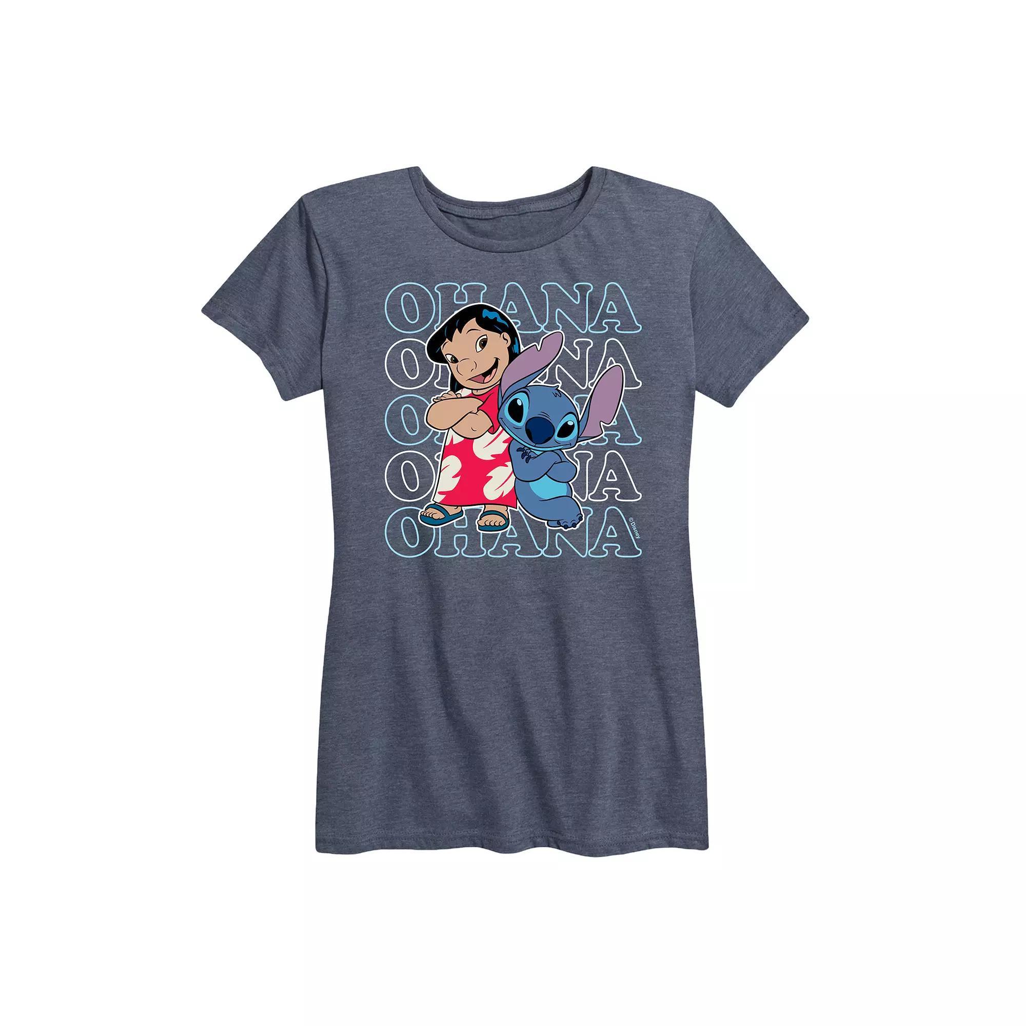 Disneys Lilo & Stitch Womens Ohana Repeated Graphic Tee Blue Product Image