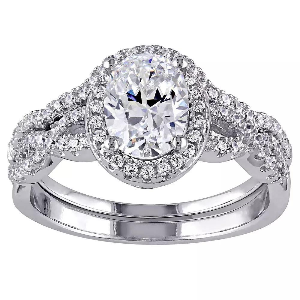 Stella Grace Sterling Silver Cubic Zirconia Oval Halo Bridal Ring Set, Women's, Size: 5 Product Image