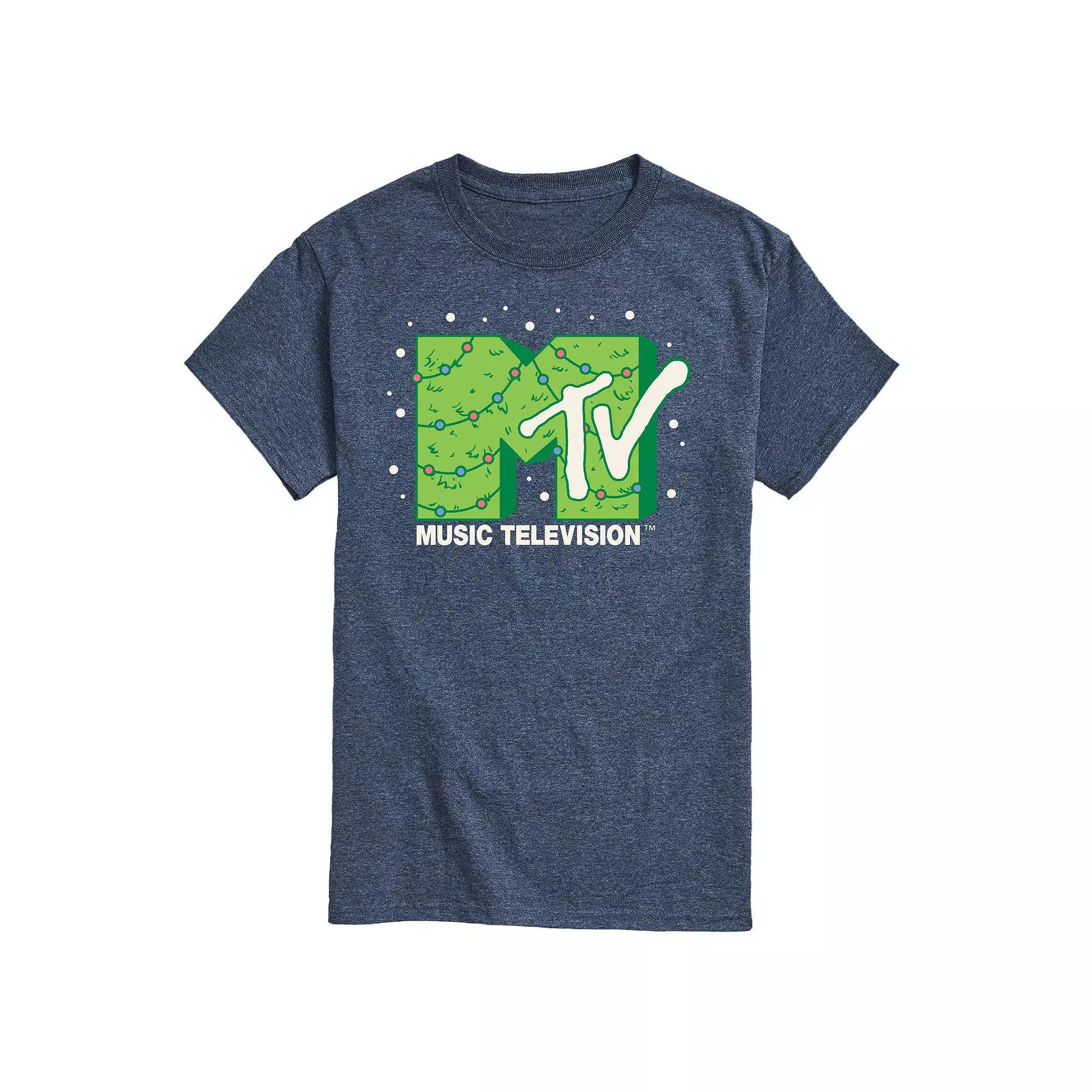 Mens MTV Christmas Tree Logo Graphic Tee Grey Blue Product Image