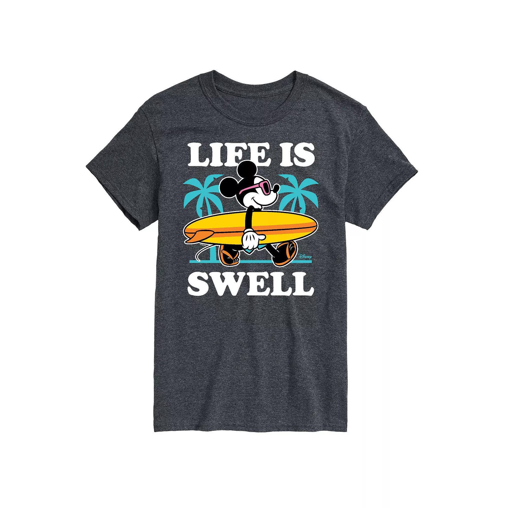 Disneys Mickey Mouse Big & Tall Life Is Swell Graphic Tee, Mens Grey Product Image
