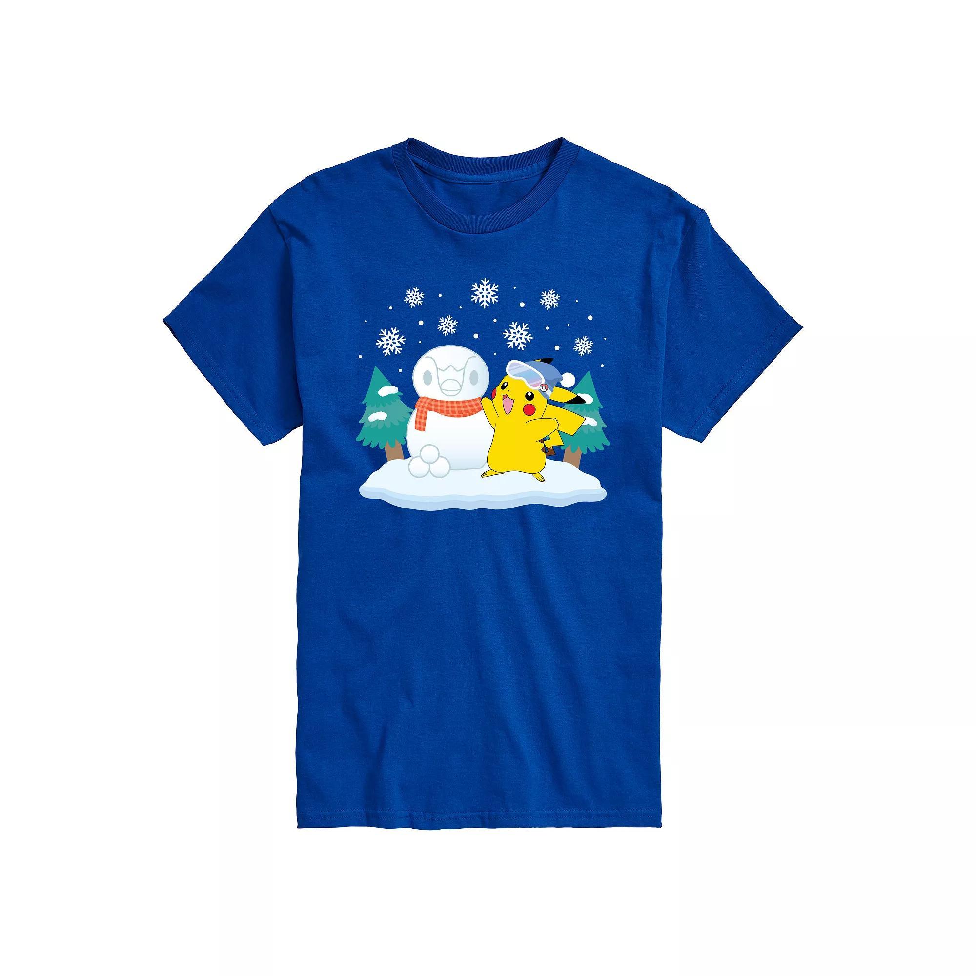 Mens Pokemon Pikachu & Piplup Snowman Graphic Tee Product Image