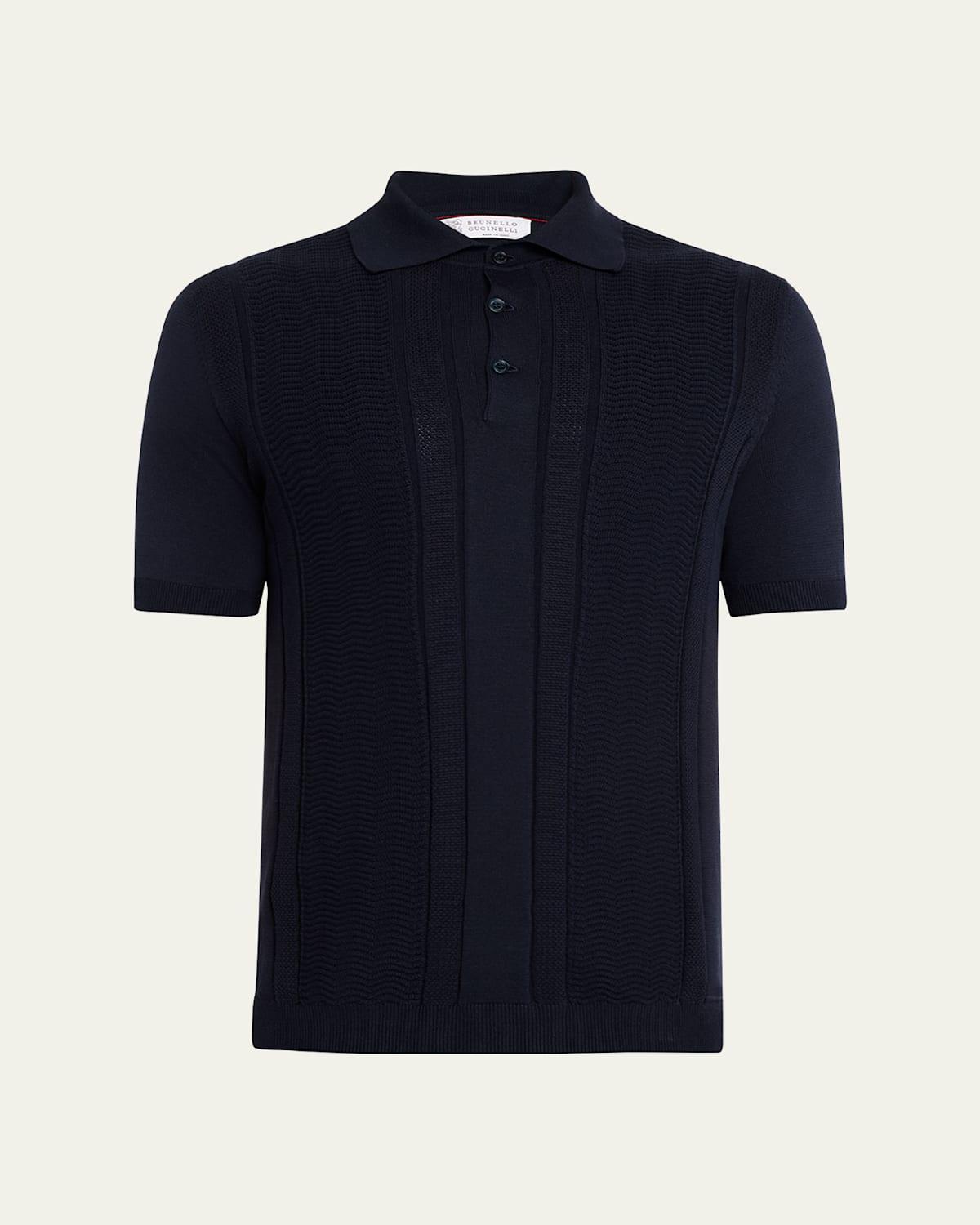 Mens Cotton Chevron Stripe Short-Sleeve Polo Sweater Product Image