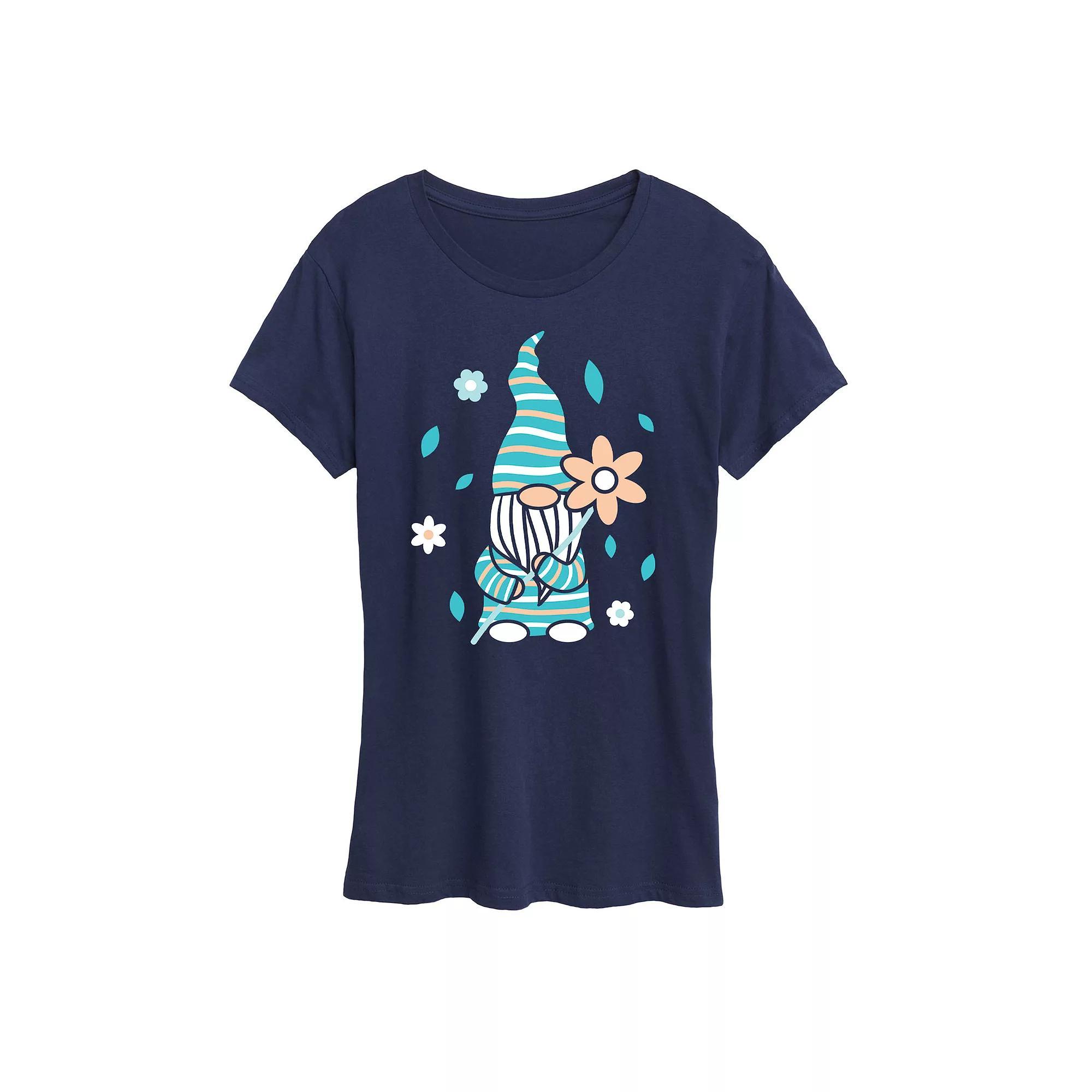 Womens Scandinavian Garden Gnome Graphic Tee Blue Product Image