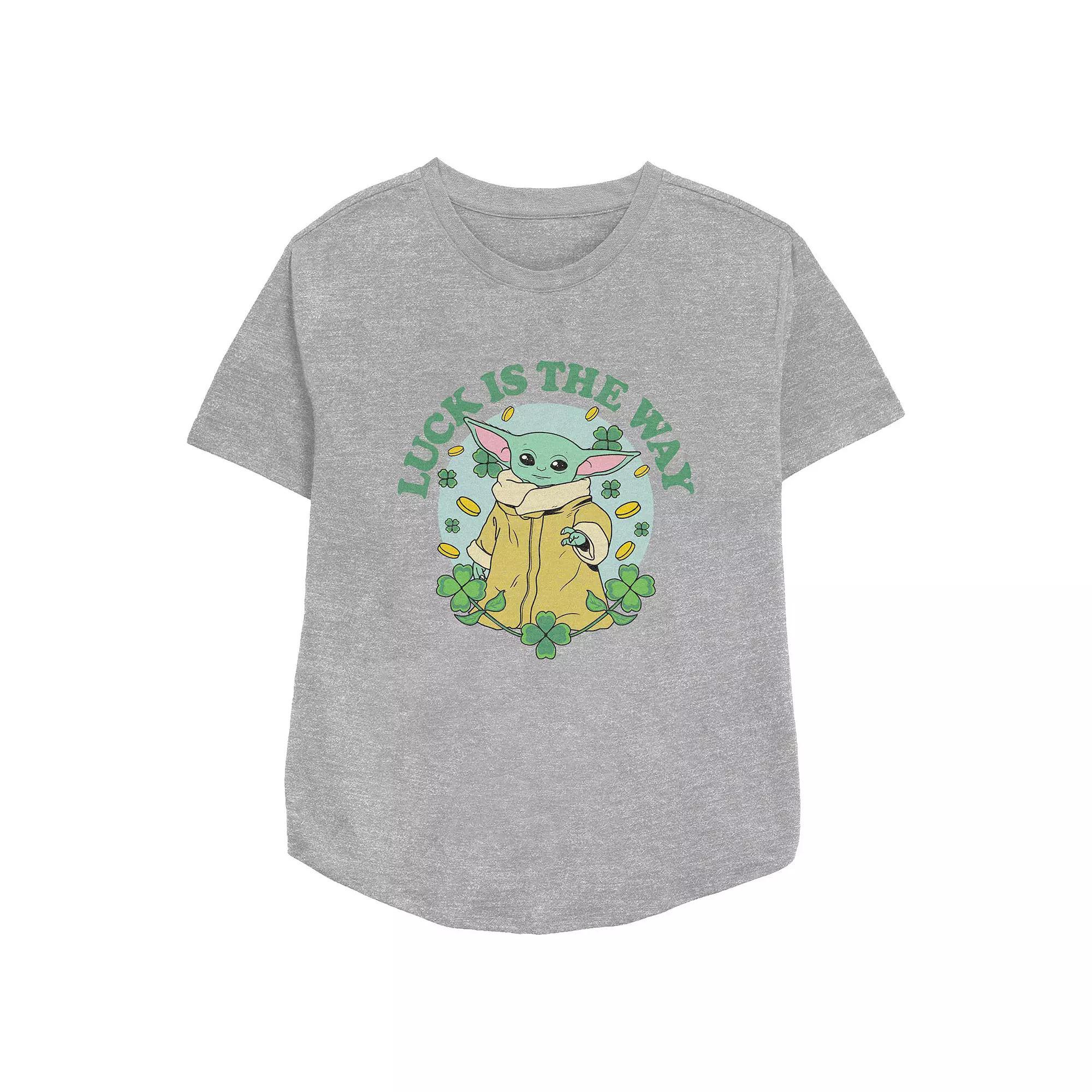 Women's Star Wars The Mandalorian The Child Luck Is The Way Relaxed Fit Graphic Tee, Size: Medium, Athletic Grey Product Image