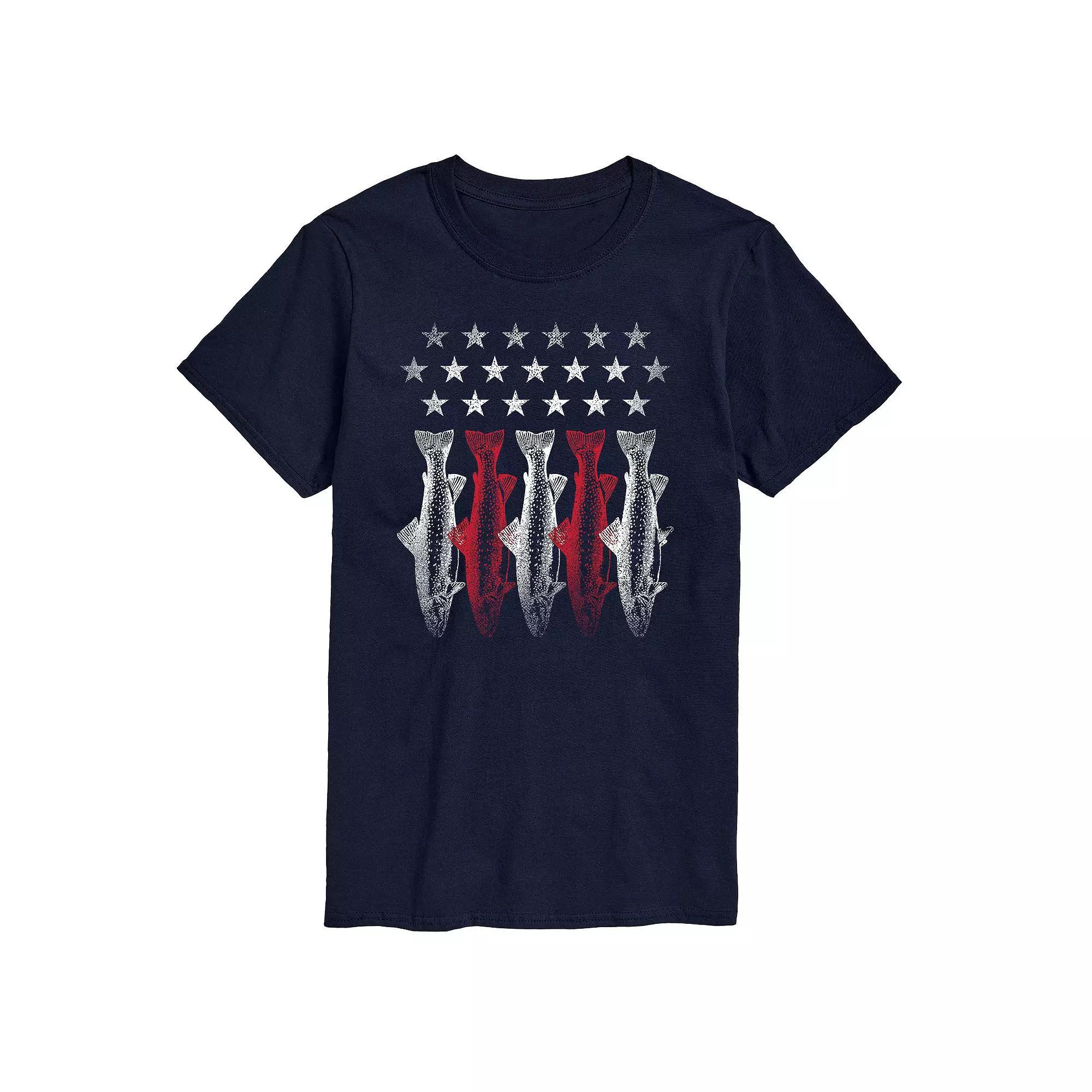 Mens Americana Flag Fish Graphic Tee Blue Product Image