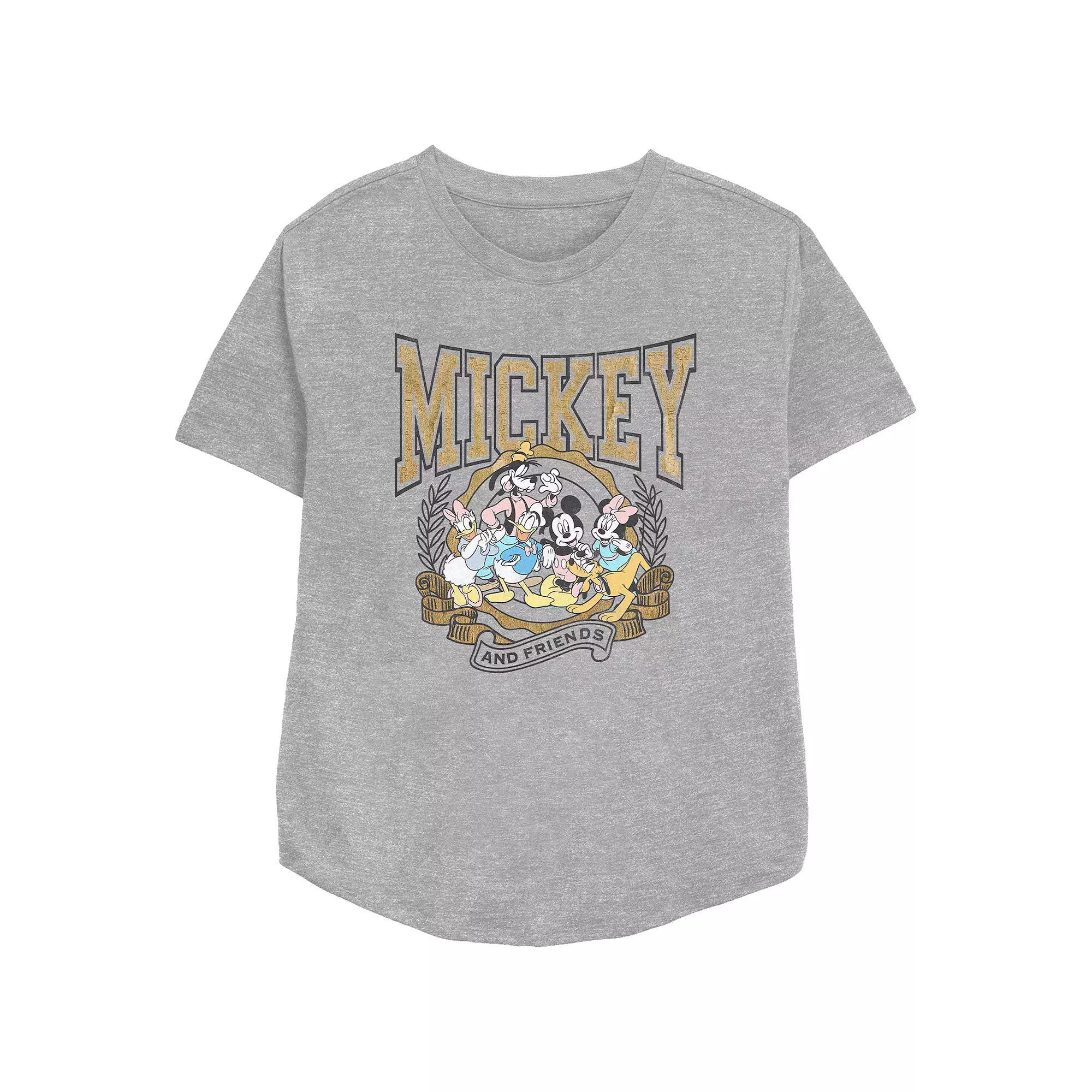 Disney's Mickey Mouse And Friends Crest Women's Relaxed Fit Graphic Tee, Size: XS, Athletic Grey Product Image