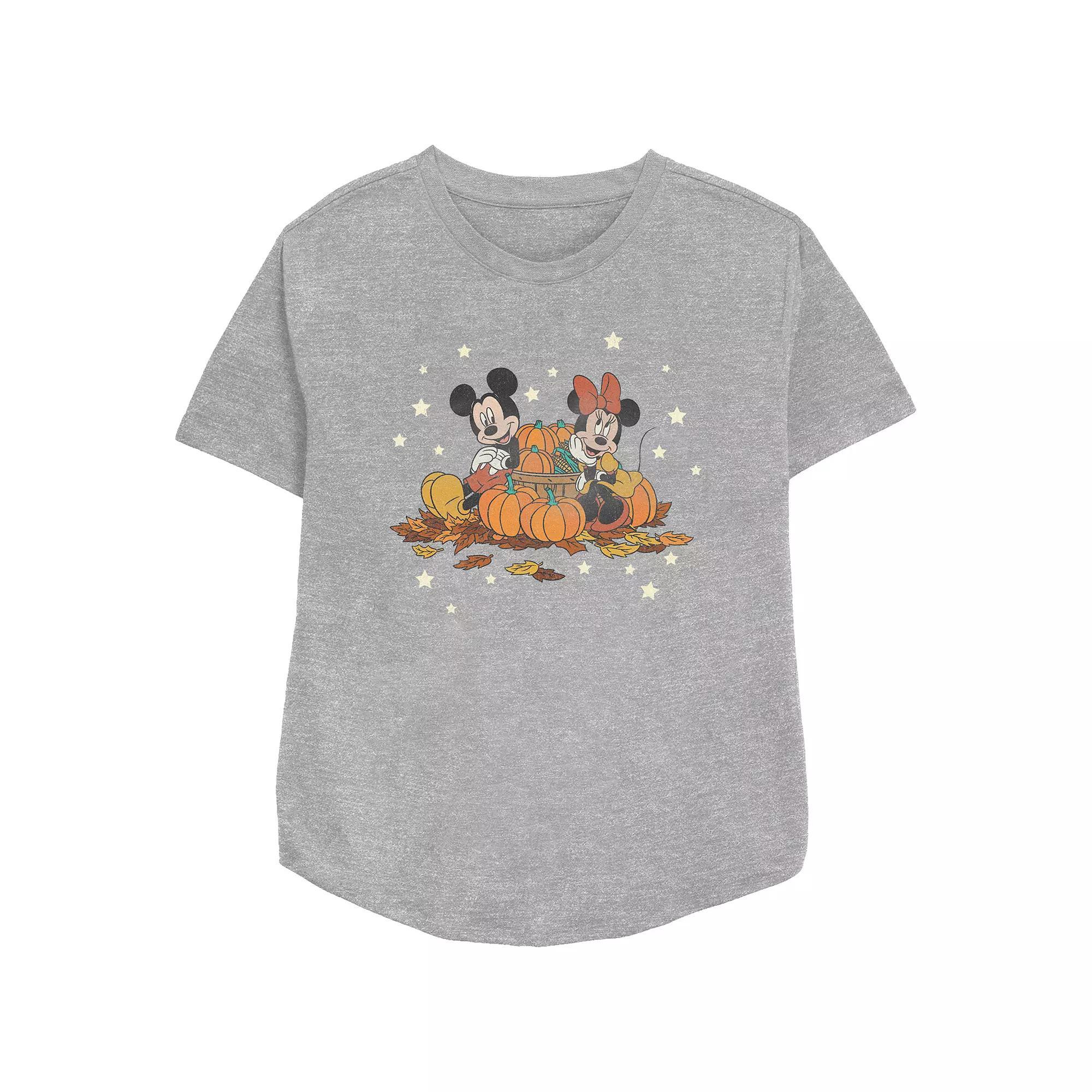 Disneys Mickey Mouse And Minnie Mouse Pumpkin Harvest Womens Relaxed Fit Graphic Tee Athletic Grey Product Image