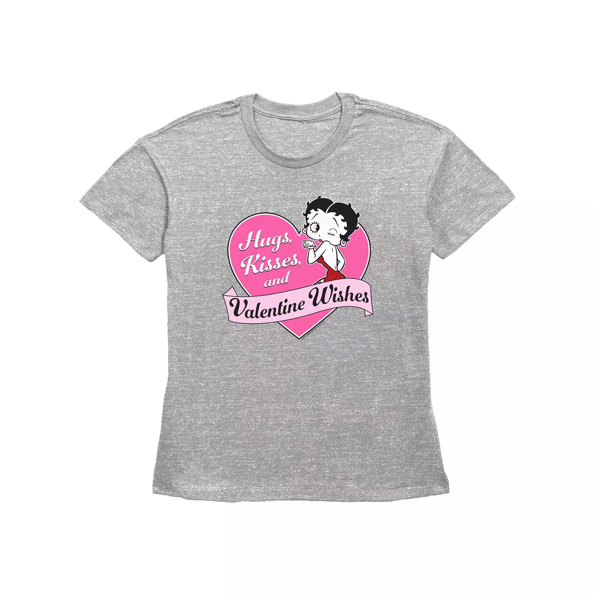 Women's Betty Boop Valentine Wishes Basic Fit Graphic Tee, Girl's, Size: XXL, Grey Gray Product Image