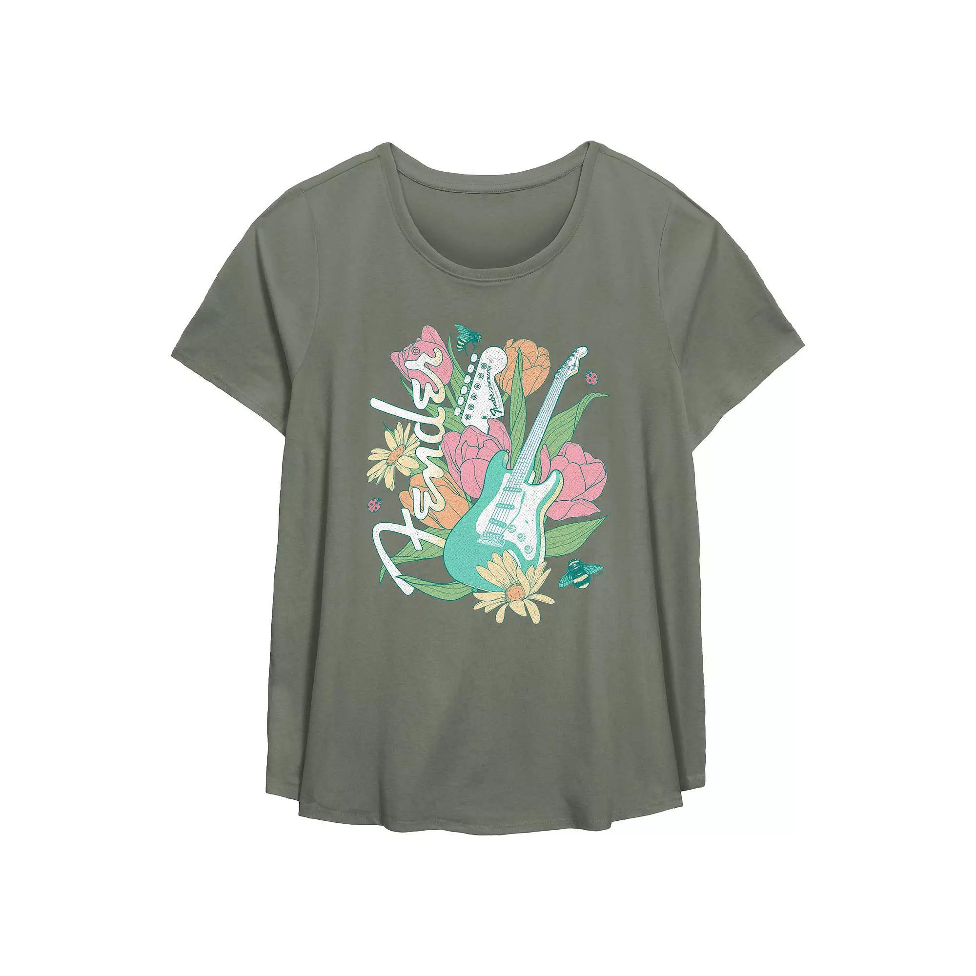 Plus Size Fender Spring Guitar Flowy Graphic Tee, Women's, Size: 4XL, Green Product Image