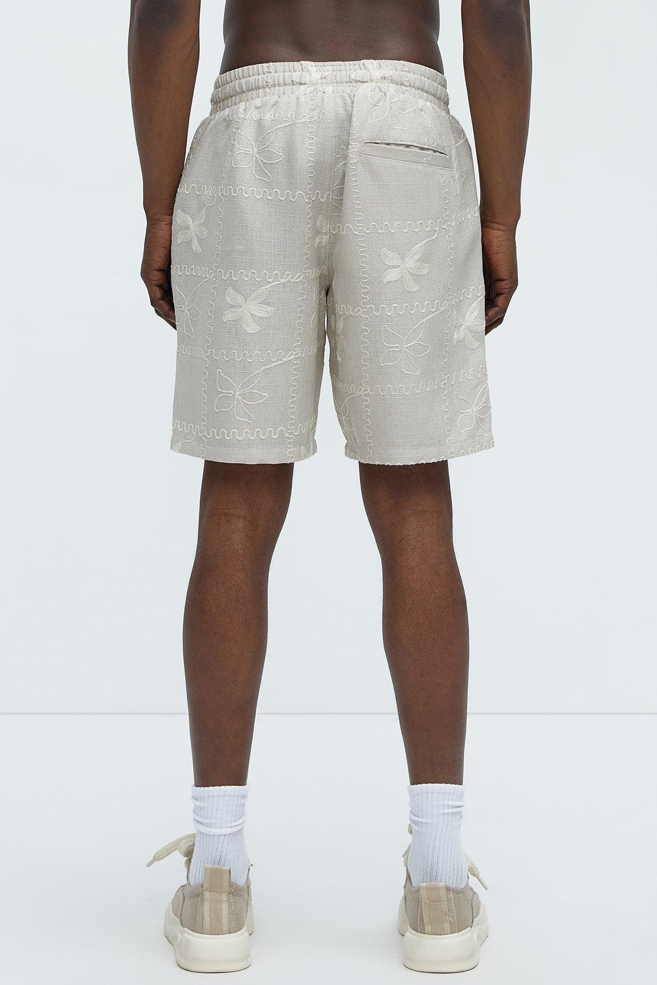 Embroidered Flowers Relaxed Shorts - Stone/Combo Product Image