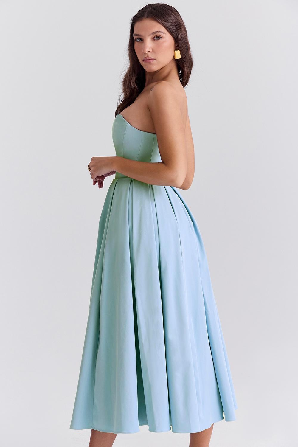 Audrey Tuscan Blue Strapless Midi Sundress Product Image