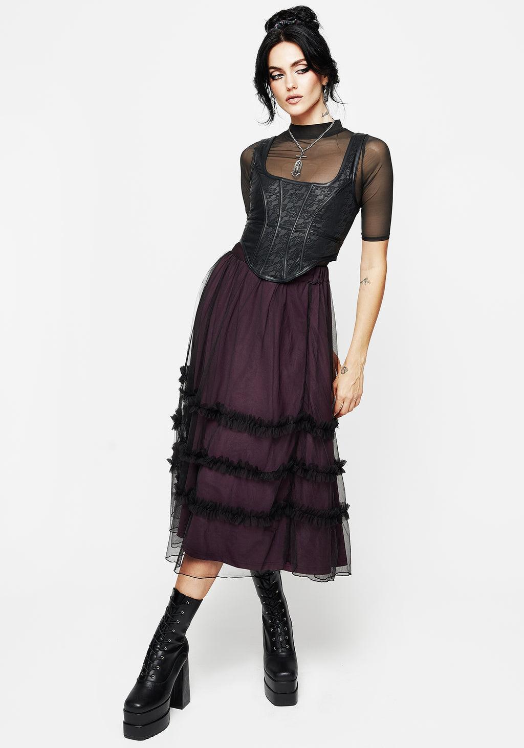 Wanderer Contrast Lining Tiered Midi Skirt Product Image