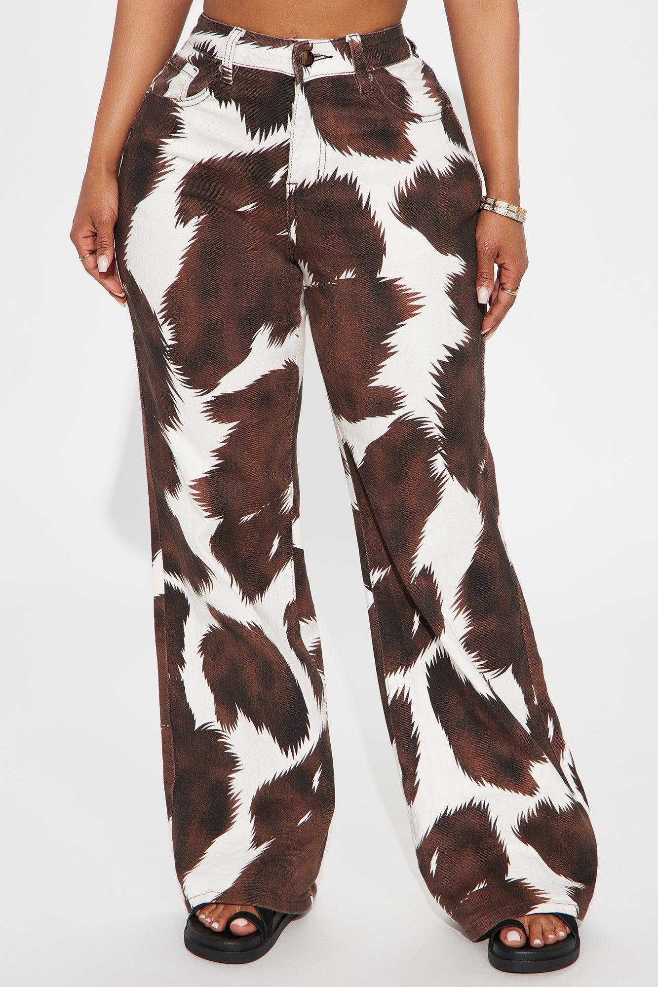 Horsing Around Printed Flare Jeans - Brown/combo Product Image