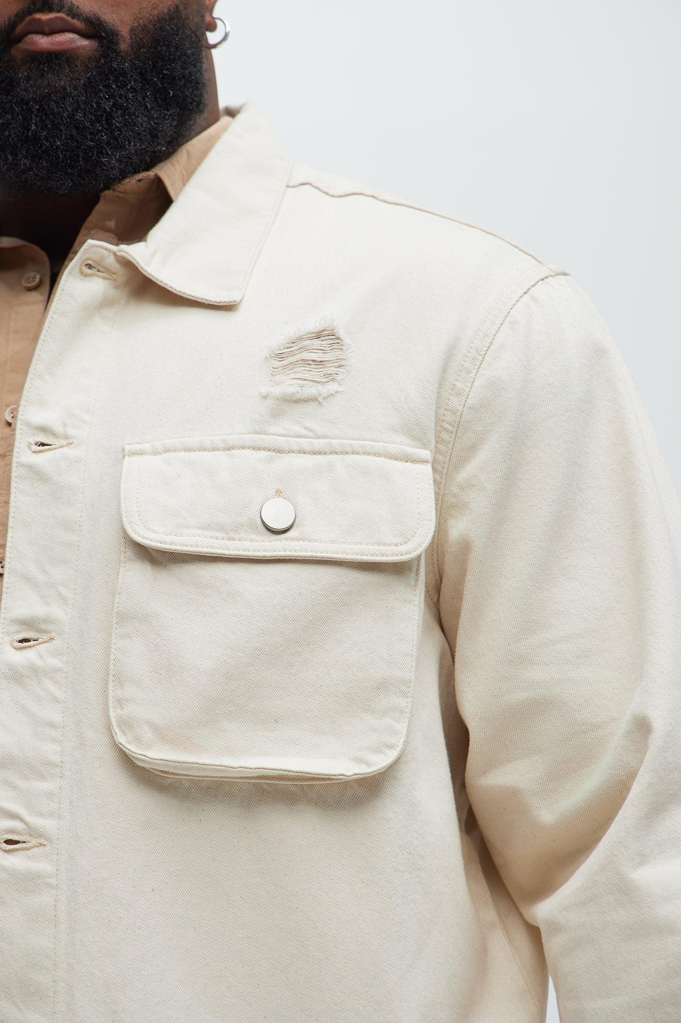 Benson Distressed Work Jacket - Cream Product Image