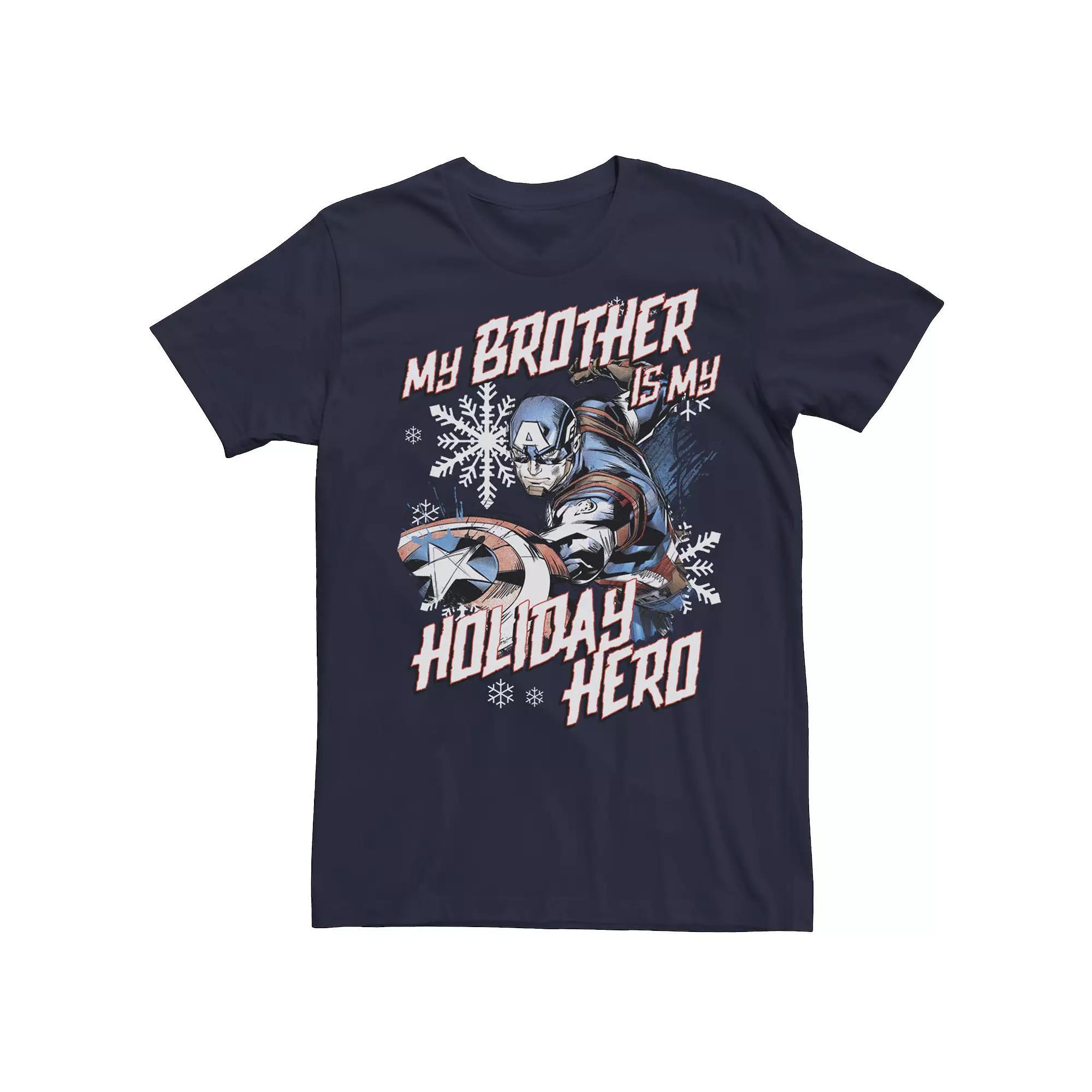 Men's Marvel Captain America Mt Brother Is My Holiday Hero Portrait Tee, Size: 3XL, Blue Product Image