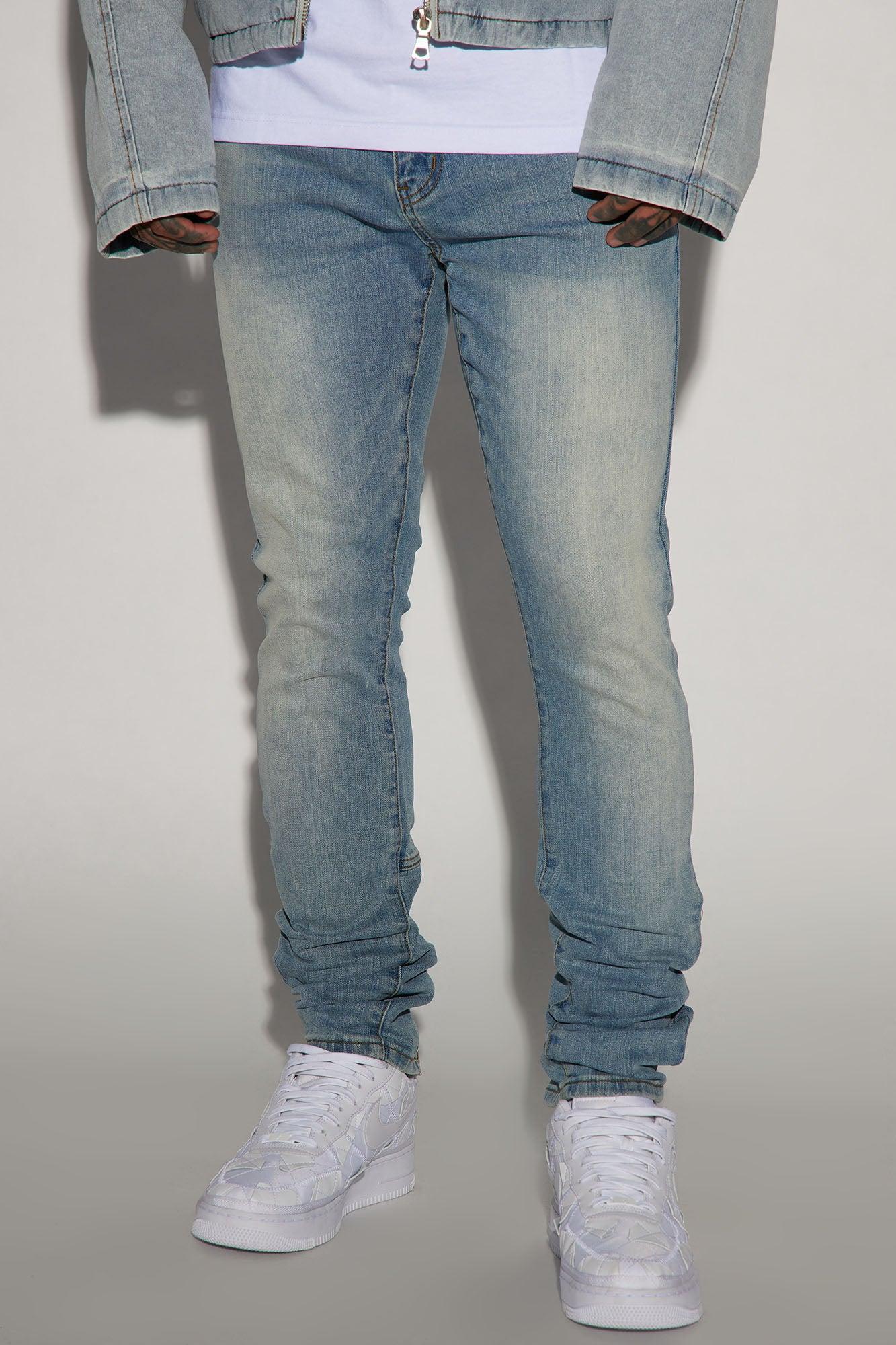 Drop Top Back Zip Stacked Skinny Jeans - Vintage Wash Product Image