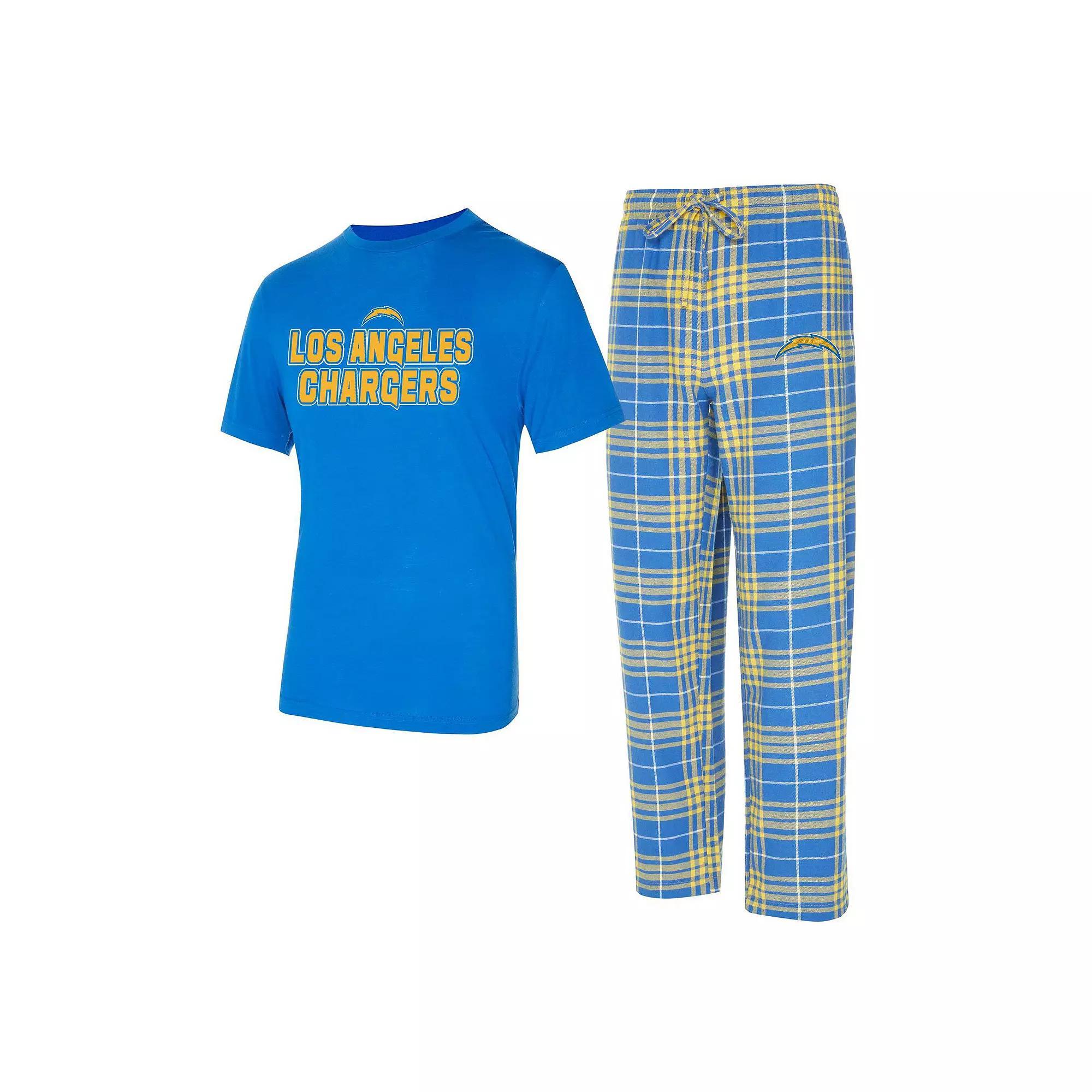 Men's Concepts Sport  Powder Blue/Gold Los Angeles Chargers Vector T-Shirt & Flannel Pants Sleep Set, Size: 3XL, Light Product Image